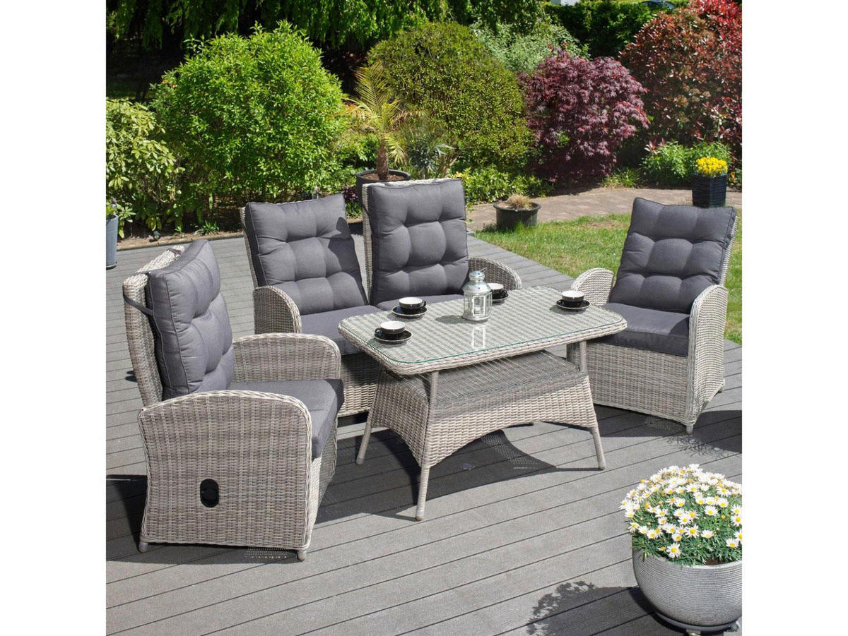 GARTEN-SITZGRUPPE Monte Carlo Grau Polyrattan für 4 Personen - Grau, Kunststoff - Green Spirit