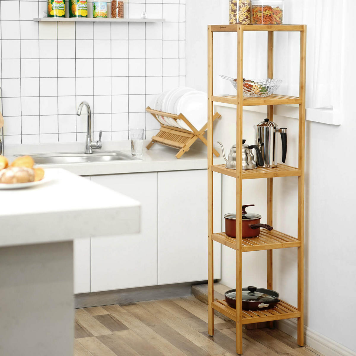 KÜCHENREGAL AUS BAMBUS - Eukalyptusholzfarben, Holz (33/146/33cm) - Hansiro