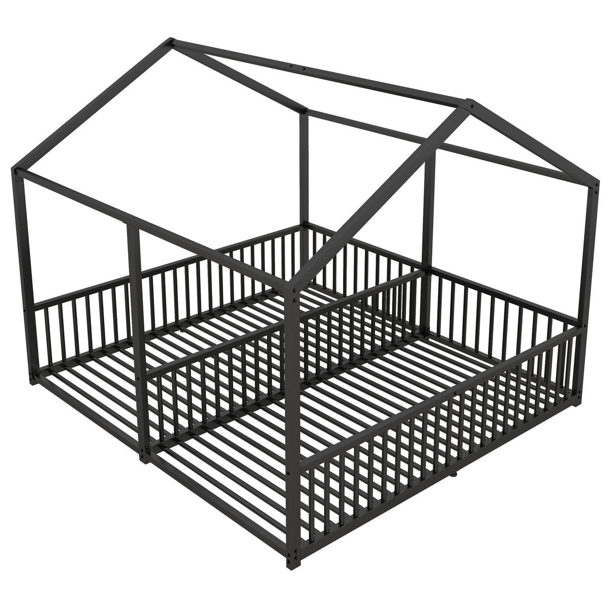 ETAGENBETT 90/200 cm mit Leiter, Sicherheitsgeländer und Hausform aus Metall, Schwarz - Schwarz, Metall (90/200cm) - Redom