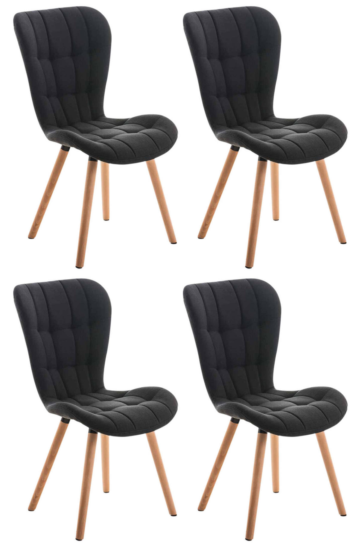 STUHL 4er Set Stoff schwarz - Eukalyptusholzfarben/Schwarz, Holz/Textil (50/88/63cm) - CLP
