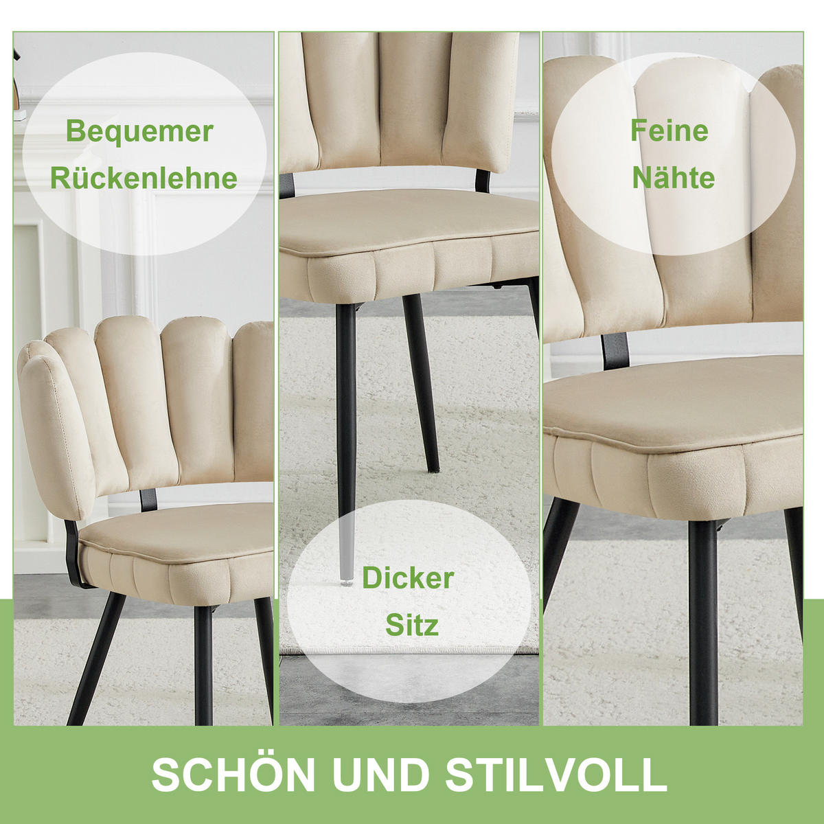 ESSZIMMERSTUHL 2er-Set Samt Beige/Schwarz - Beige, Metall (48/80/60cm) - Meubliv