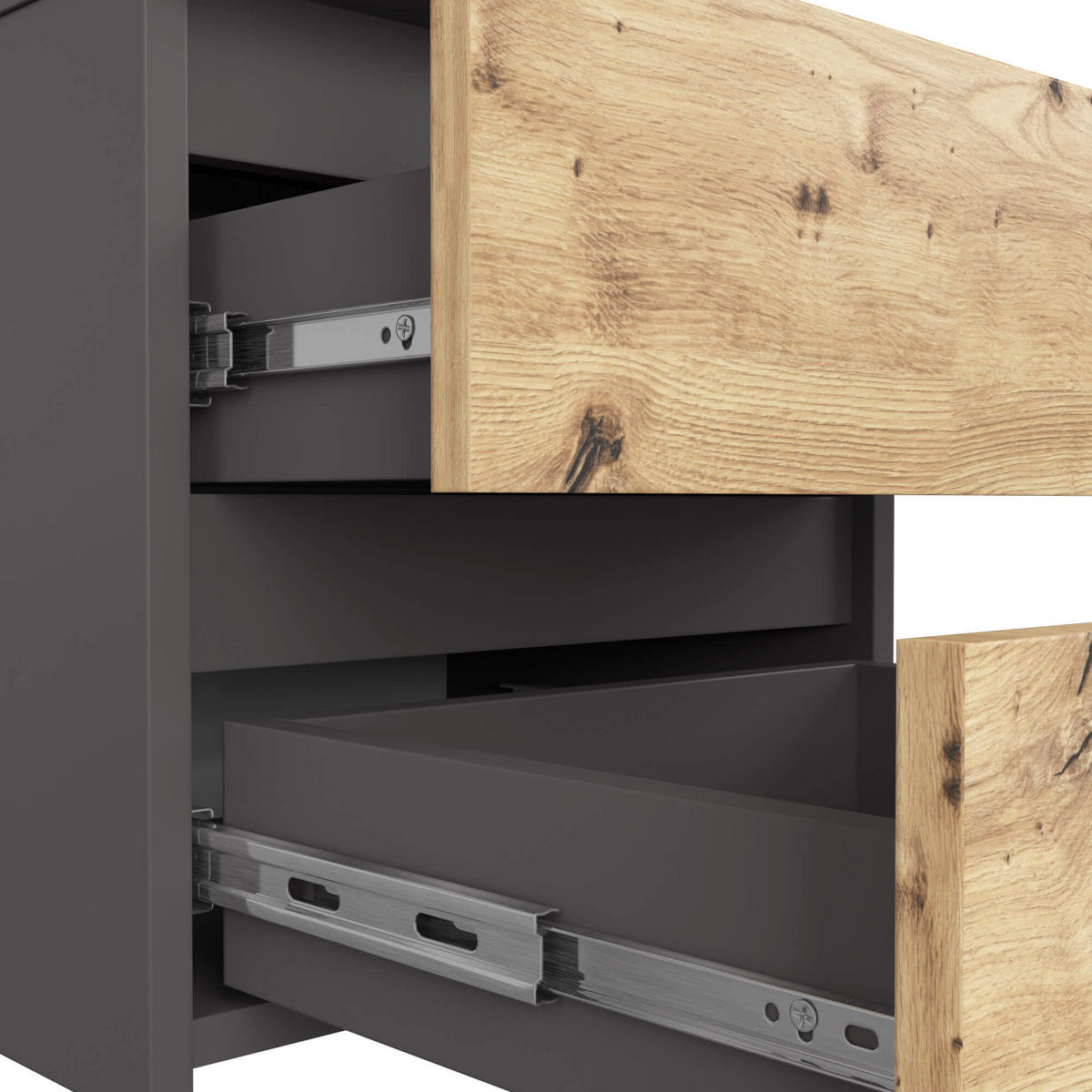 NACHTSCHRANK Grau, Eiche Artisan 40x35x40 cm - Graphitfarben/Eiche Artisan, Holzwerkstoff (40/40/35cm) - Akord