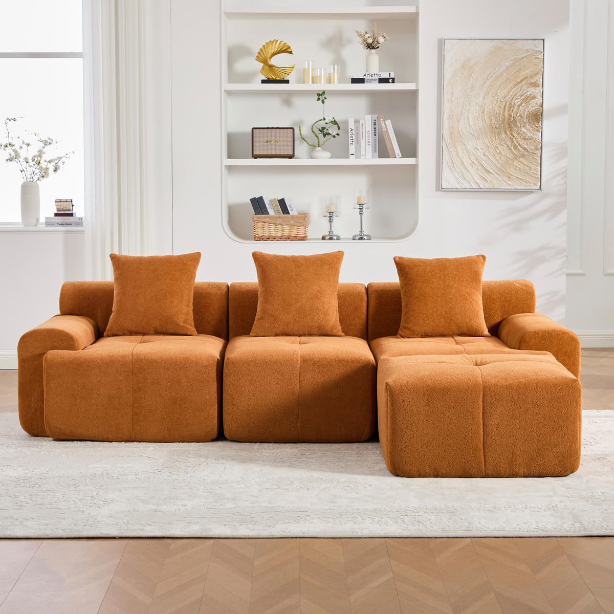 3-SITZER ECKSOFA Cord Orange - Orange, Textil (261/164cm) - WISHDOR