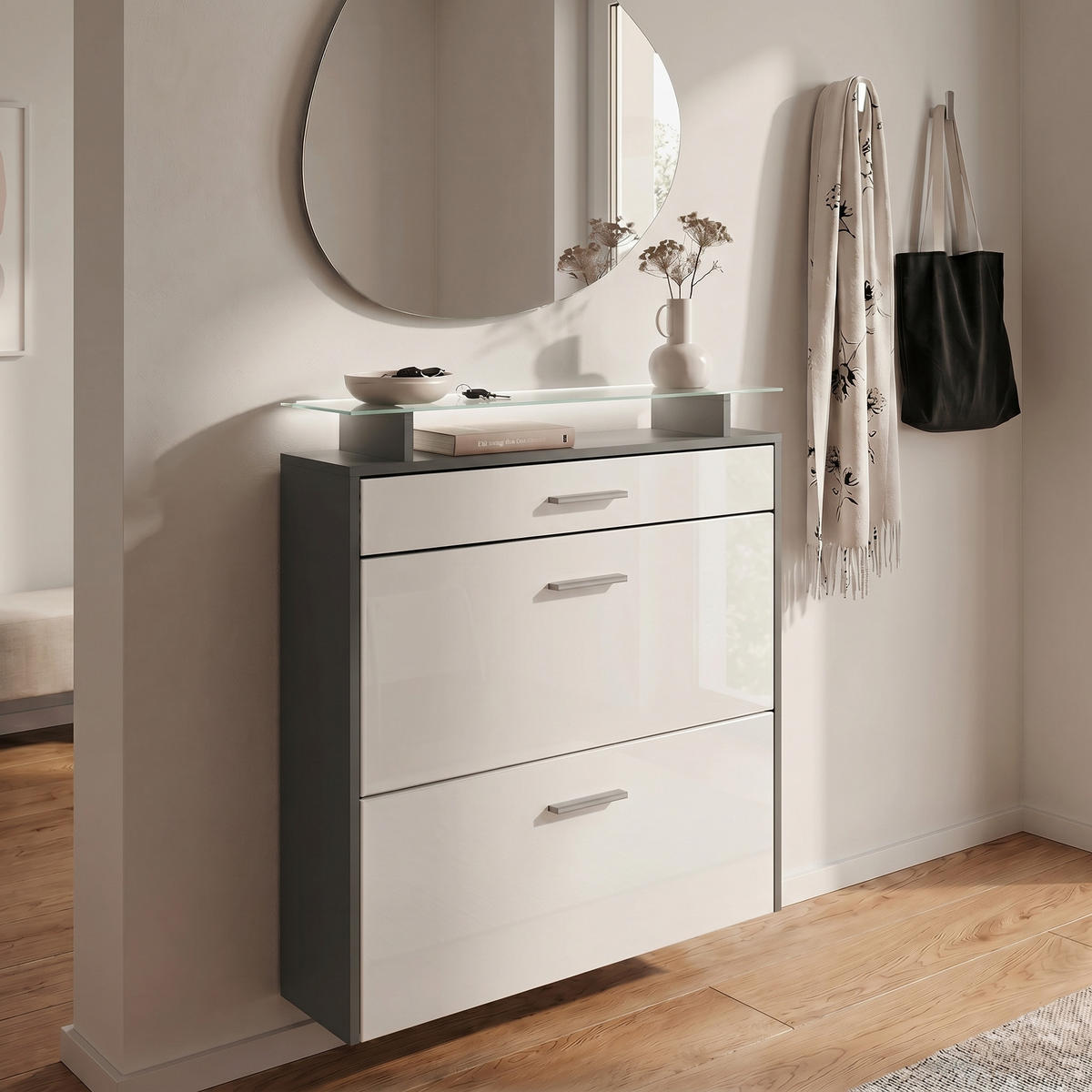 SCHUHSCHRANK Malea Fronten in Weiß matt - Weiß, Holzwerkstoff (89/96/23cm) - Vladon