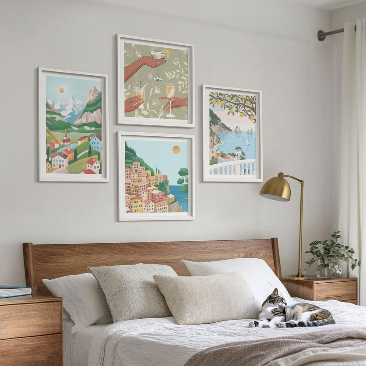 WANDBILDER 4er-Set - 50x50 cm & 40x60 cm Weißer Rahmen - Pastellfarbene Küstenhäuser - Weiß, Kunststoff (50/50cm) - ArtPrintCave