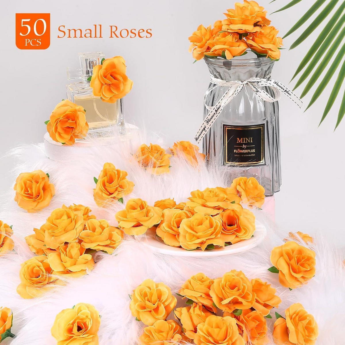 KÜNSTLICHE Blumenköpfe Rosen 50-teiliges Set Orange 4 cm - Orange, Kunststoff (1cm)