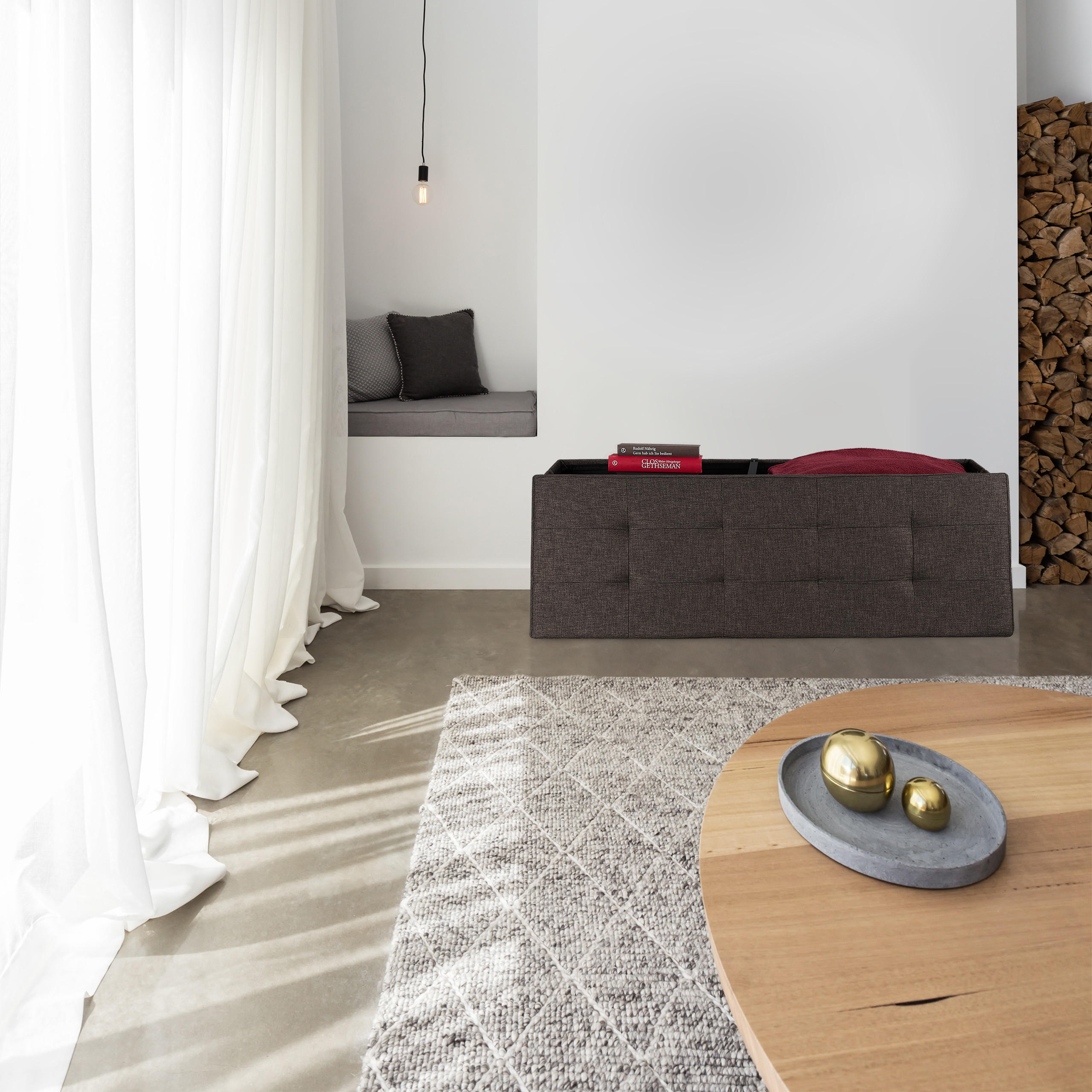 SITZBANK - Dunkelbraun, Holzwerkstoff/Textil (110/38.5/37.5cm) - Relaxdays