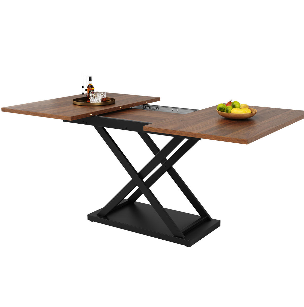 ESSTISCH ausziehbar 120-160 x 80 cm MDF walnussfarben Schwarz - Schwarz, Metall (120/80/75cm) - Meubliv
