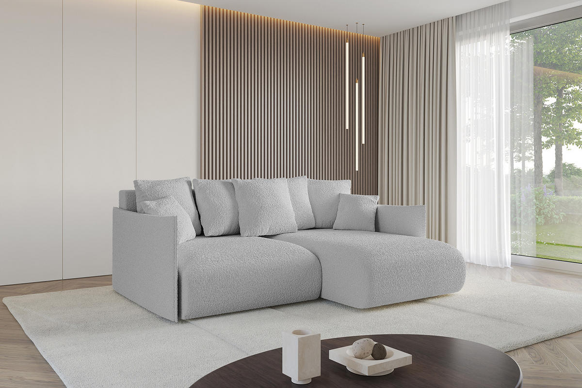 ECKSOFA Ottomane rechts ONESK-L 216x177x72 Hellgrau Bouclé - Hellgrau, Holzwerkstoff/Kunststoff (177/216cm) - ALTDECOR