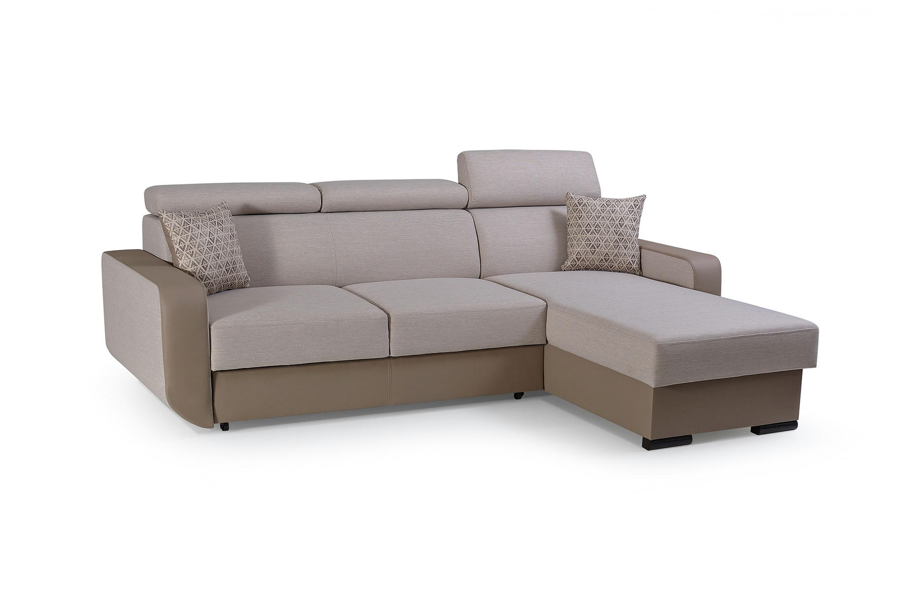 ECKSOFA PALAZZO Beige Geflochtener Stoff mit Schlaffunktion - Beige, Holz (236/165cm) - MASSENO