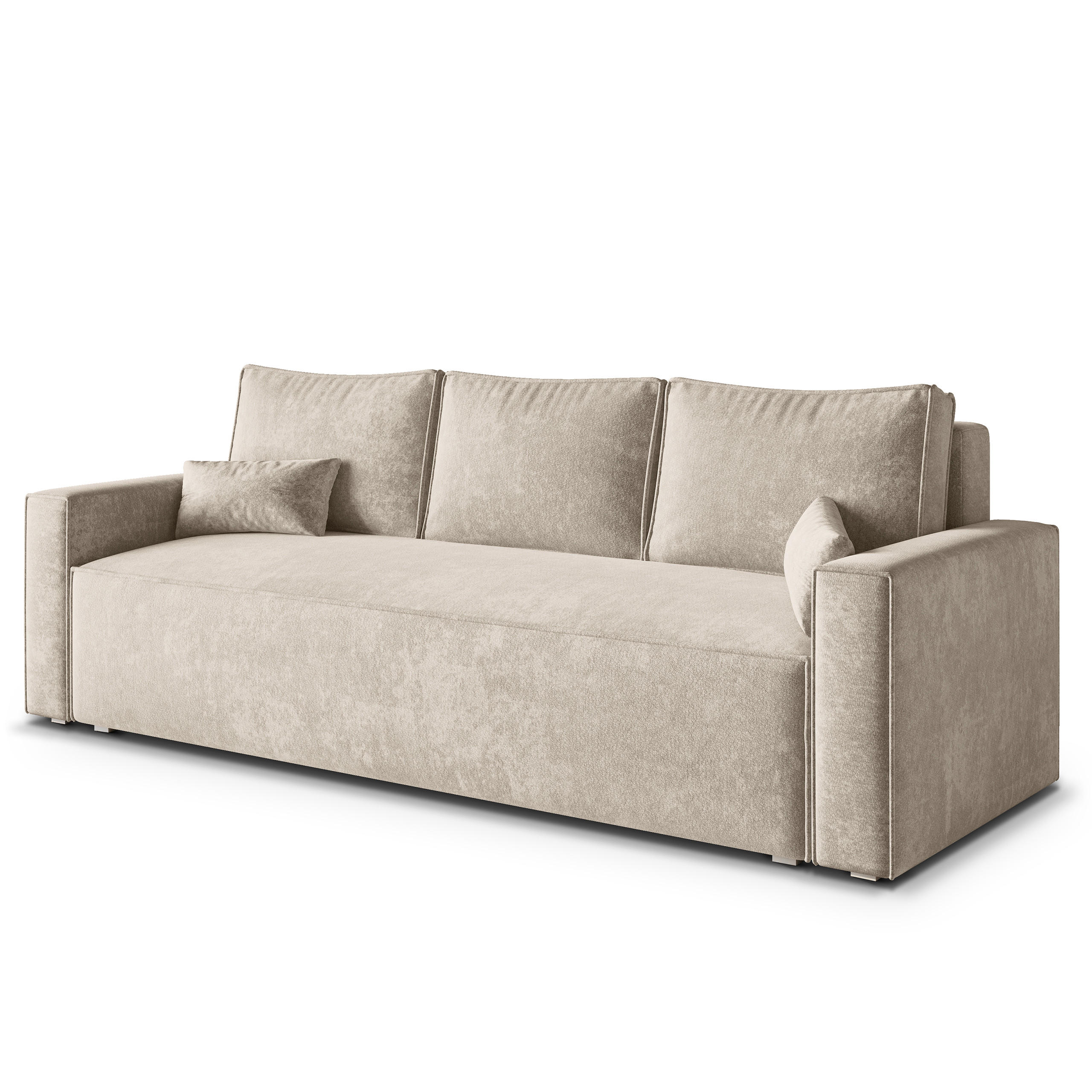 BETTSOFA MENI LM Creme Chenille-Stoff mit Schlaffunktion - Creme, Textil (232/85/87cm) - MASSENO