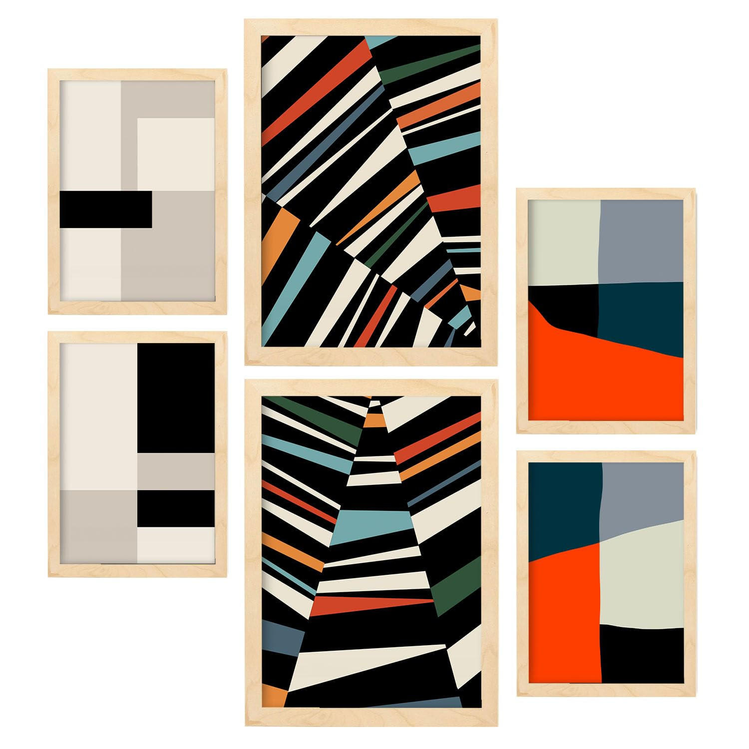 POSTER Set Mit 6 Pastiche Kunst In Form Abstracts Ästhetische Dekorative Gemälde Für Ihr Wohnzimmer Zuhause A3 & A4 Rahmen Aus Hellem Holz - Beige, Papier (29/3cm) - Nacnic