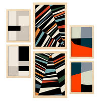 POSTER Set Mit 6 Pastiche Kunst In Form Abstracts Ästhetische Dekorative Gemälde Für Ihr Wohnzimmer Zuhause A3 & A4 Rahmen Aus Hellem Holz - Beige, Papier (29/3cm) - Nacnic