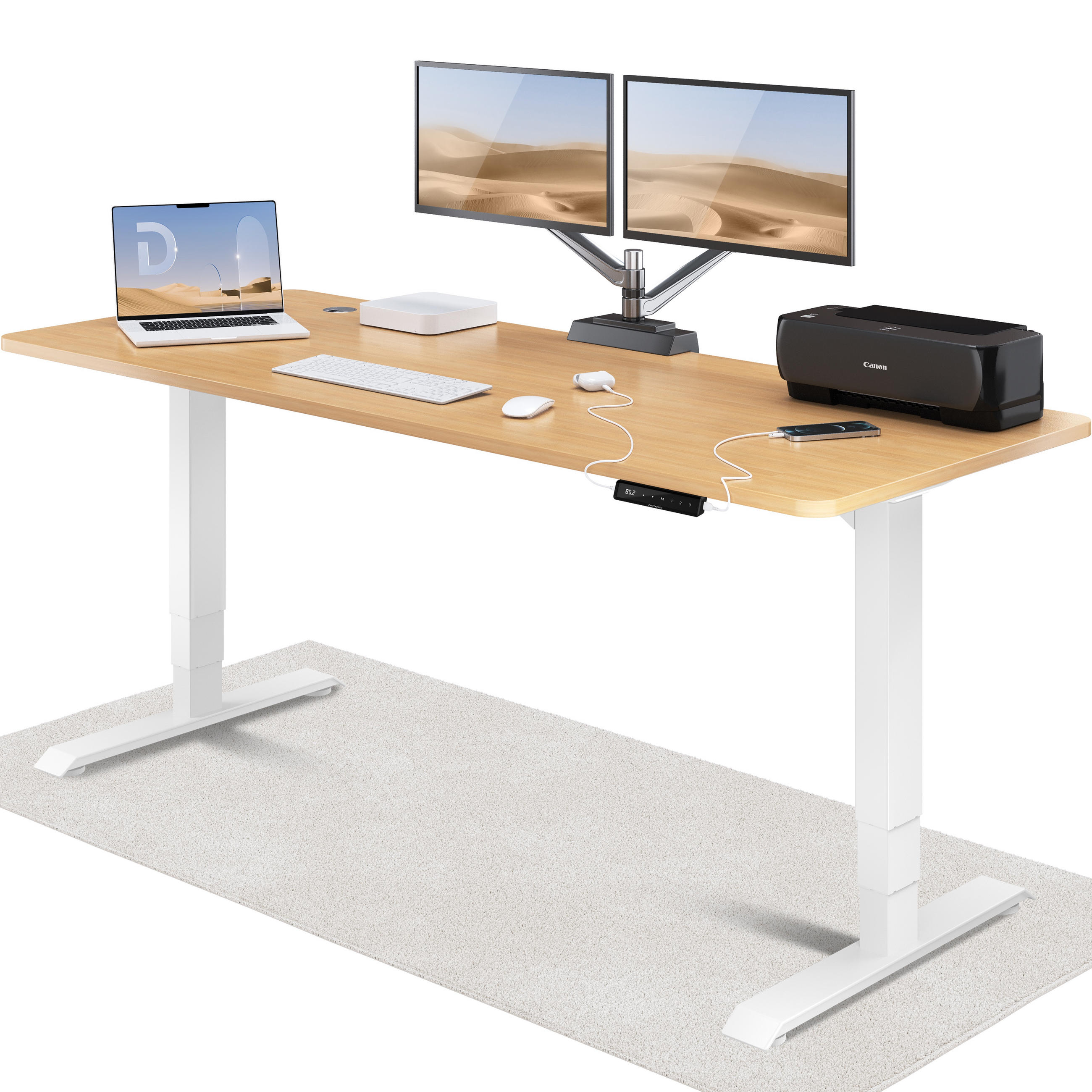 SCHREIBTISCH Elektrisch Höhenverstellbarer HomePro 200x80cm Weiß/Eiche mit Memory-Funktion, Anti-Kollisions Technologie - Eichefarben/Weiß, Holzwerkstoff (80/200/62cm) - Desktronic