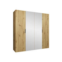 DREHTÜRENSCHRANK Malaga 200 mit Frontspiegel - Eiche Artisan, Holzwerkstoff (200/202/52cm) - MIRJAN24