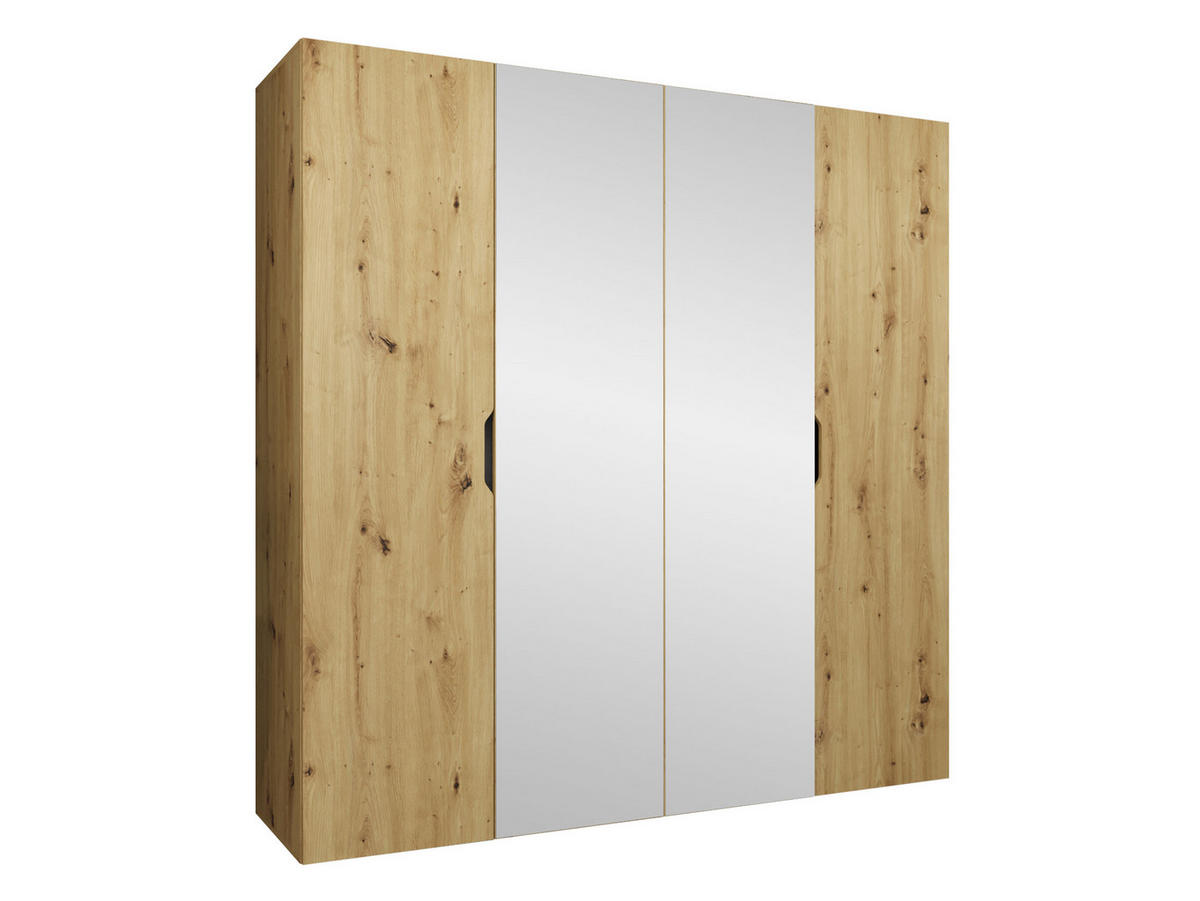 DREHTÜRENSCHRANK Malaga 200 mit Frontspiegel - Eiche Artisan, Holzwerkstoff (200/202/52cm) - MIRJAN24