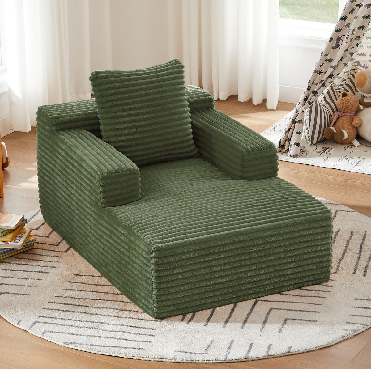 CHAISELONGUE aus Cord Grün ohne Aufbau - Grün, Kunststoff (81.03/49.78/116.84cm) - Meubliv