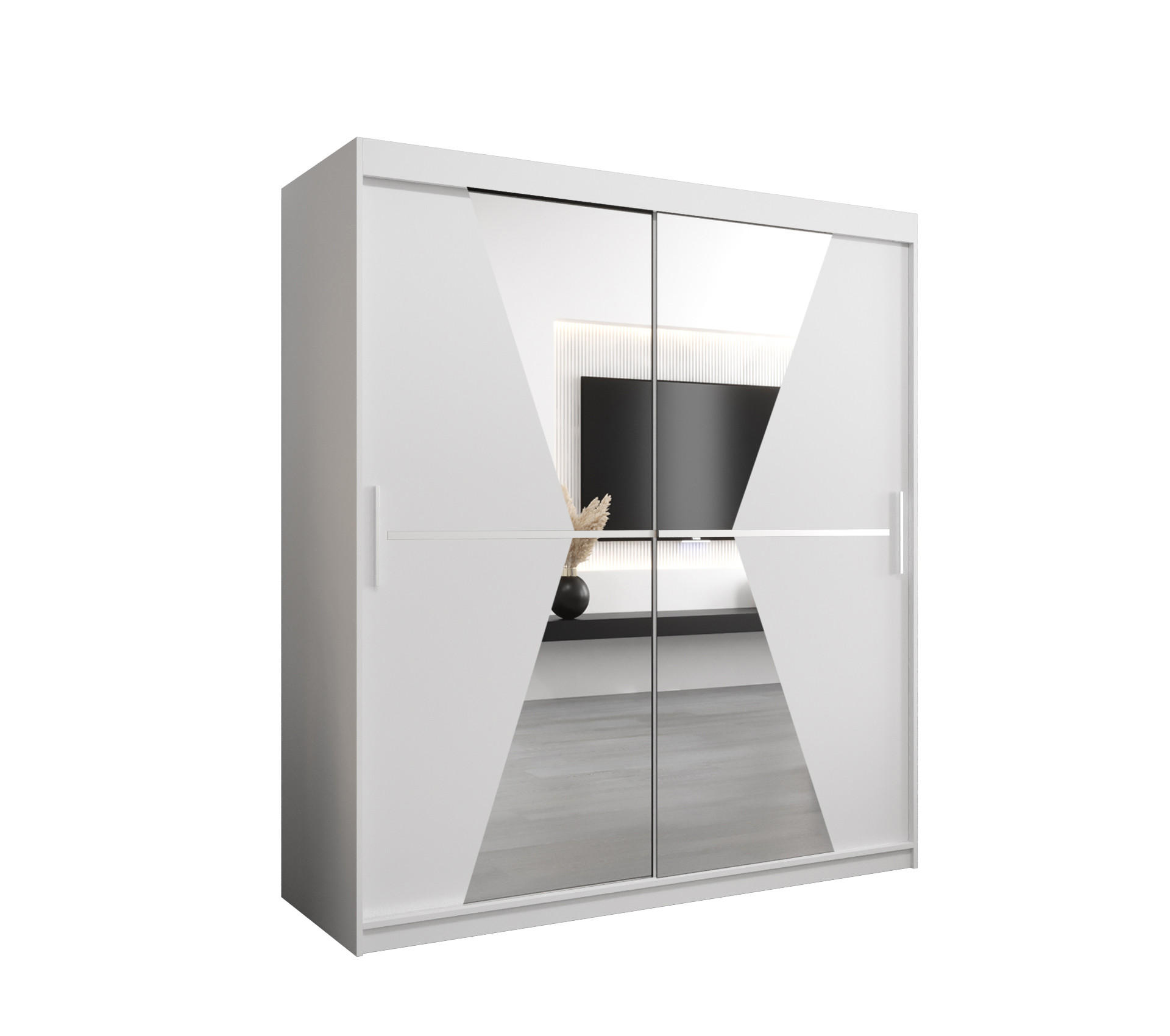 SCHWEBETÜRENSCHRANK 200/180/62 2-türig - Silberfarben/Weiß, Holz/Kunststoff (180/200/62cm) - Abiks Möbel