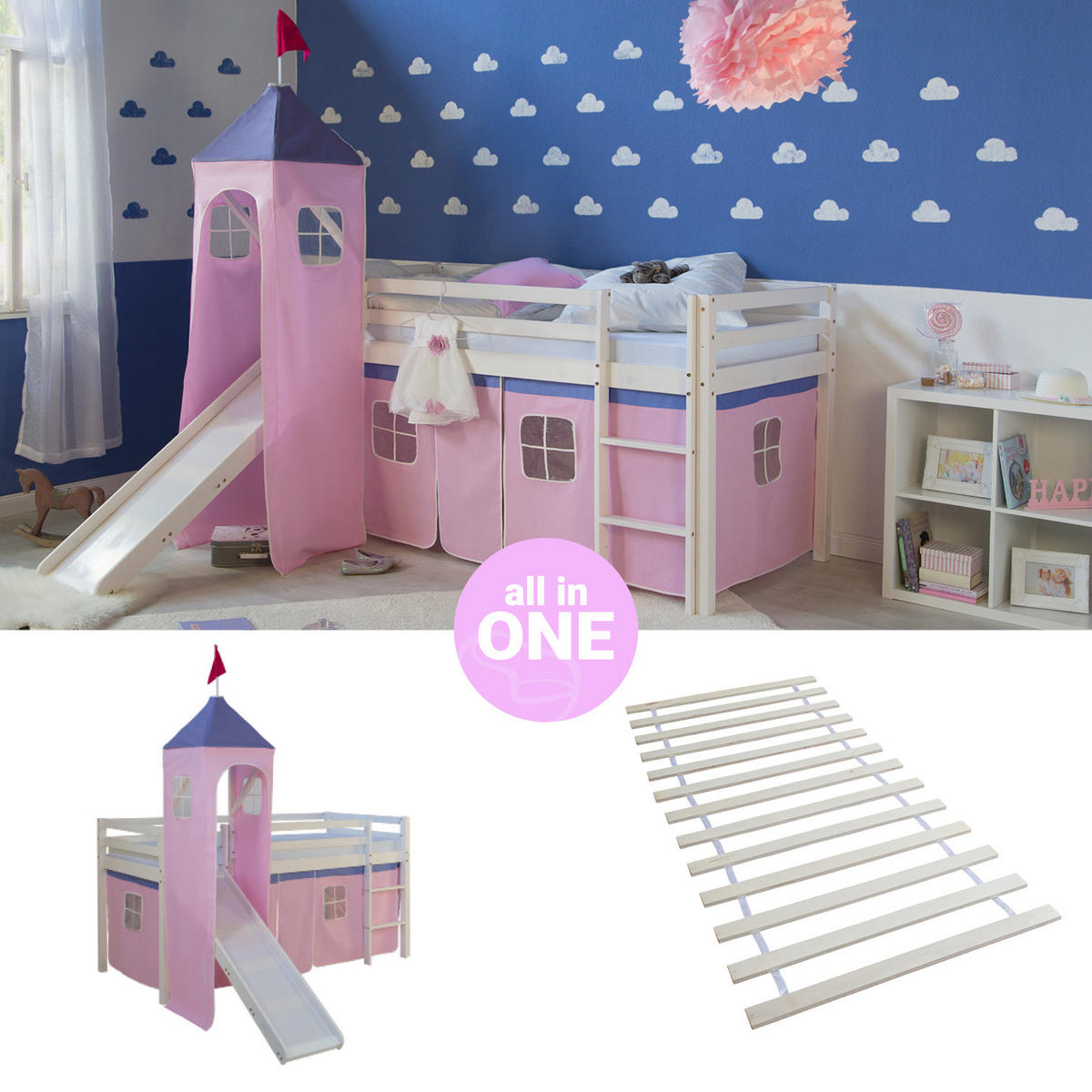 HOCHBETT 90/200 mit Lattenrost ROSA - Weiß/Rosa, Holz - Homestyle4u