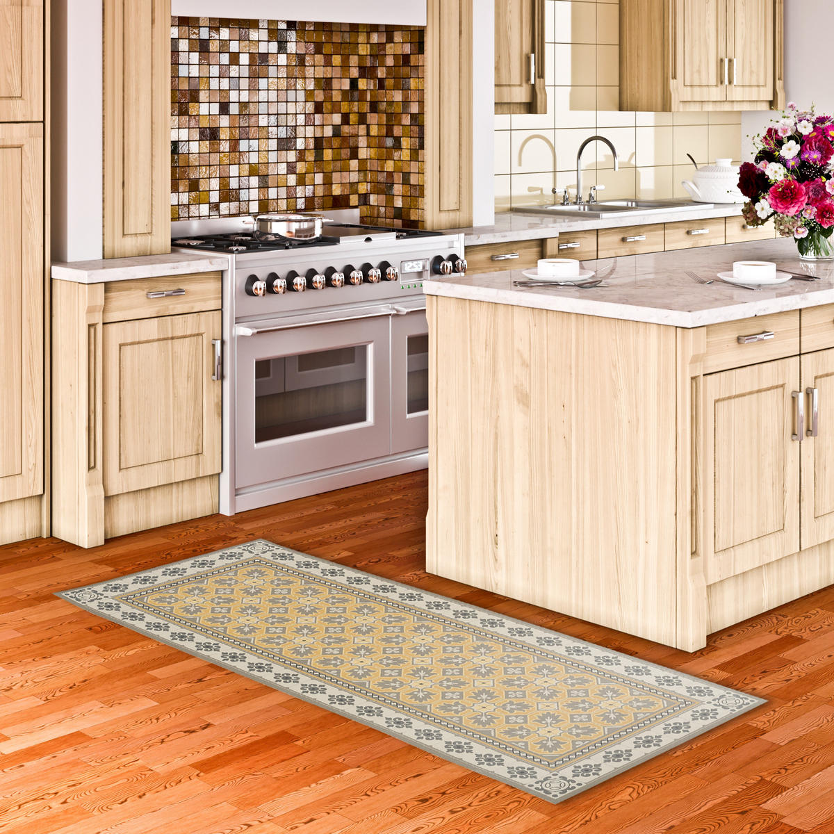 VINYL TEPPICH KÜCHENLÄUFER EVORA FLIESENOPTIK - Sandfarben, Textil (49/140cm) - Pergamon