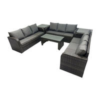 GARTENSOFA SET mit rechteckigem COUCHTISCH Polyrattan 9-Sitzer Dunkelgrau - Dunkelgrau/Grau, Glas/Kunststoff - Fimous