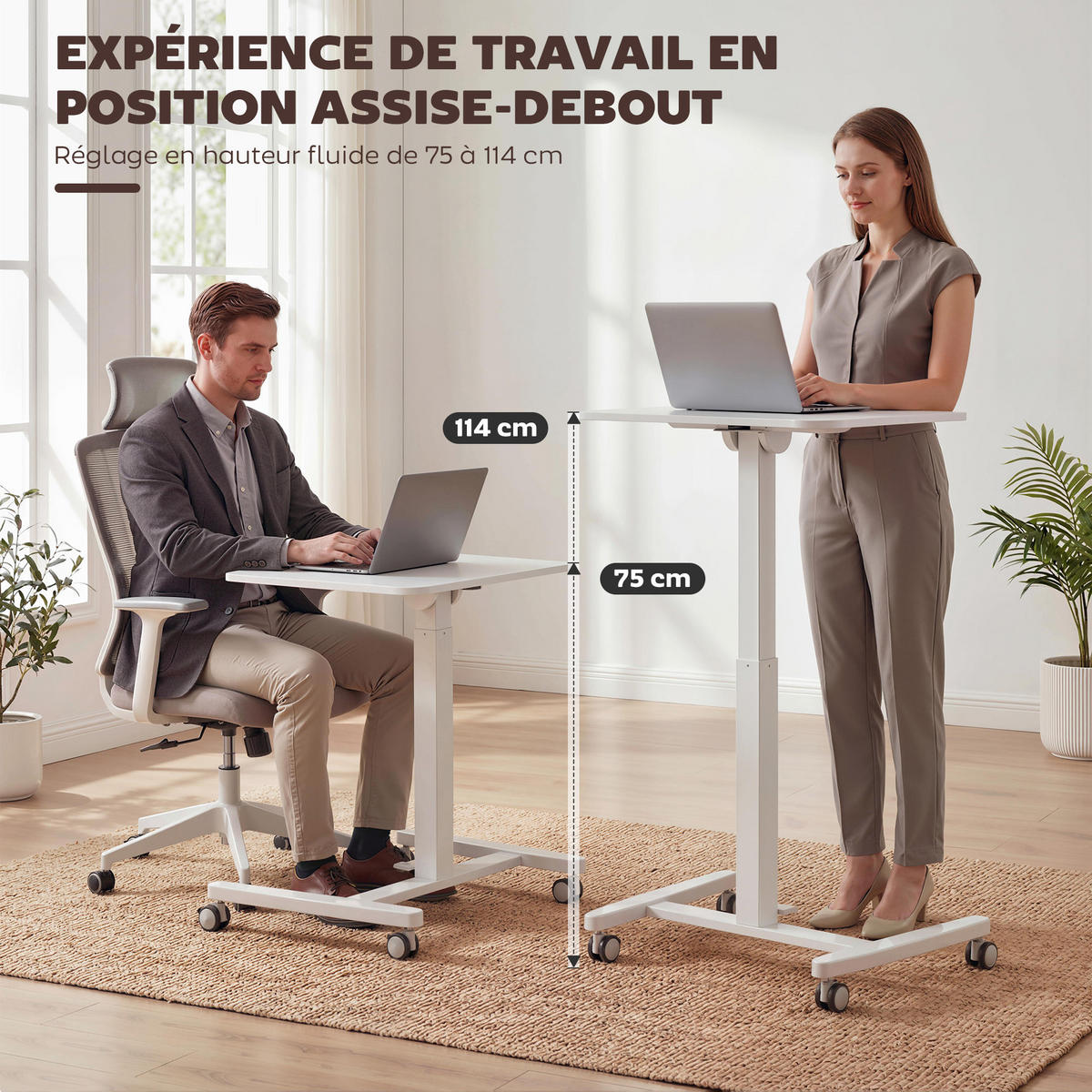 LAPTOPTISCH DE-14959 neigbare Platte & Rollen Weiß - Weiß, Holzwerkstoff (60.5/52/114cm) - ComfortXL