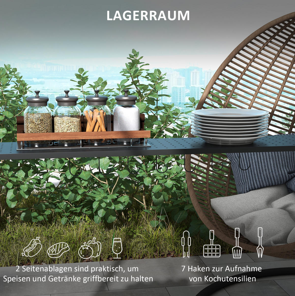 GRILLPAVILLON 233/110/235 cm khaki aus Stahl mit Ablagen - Braun, Metall (110/235/233cm) - OKWISH