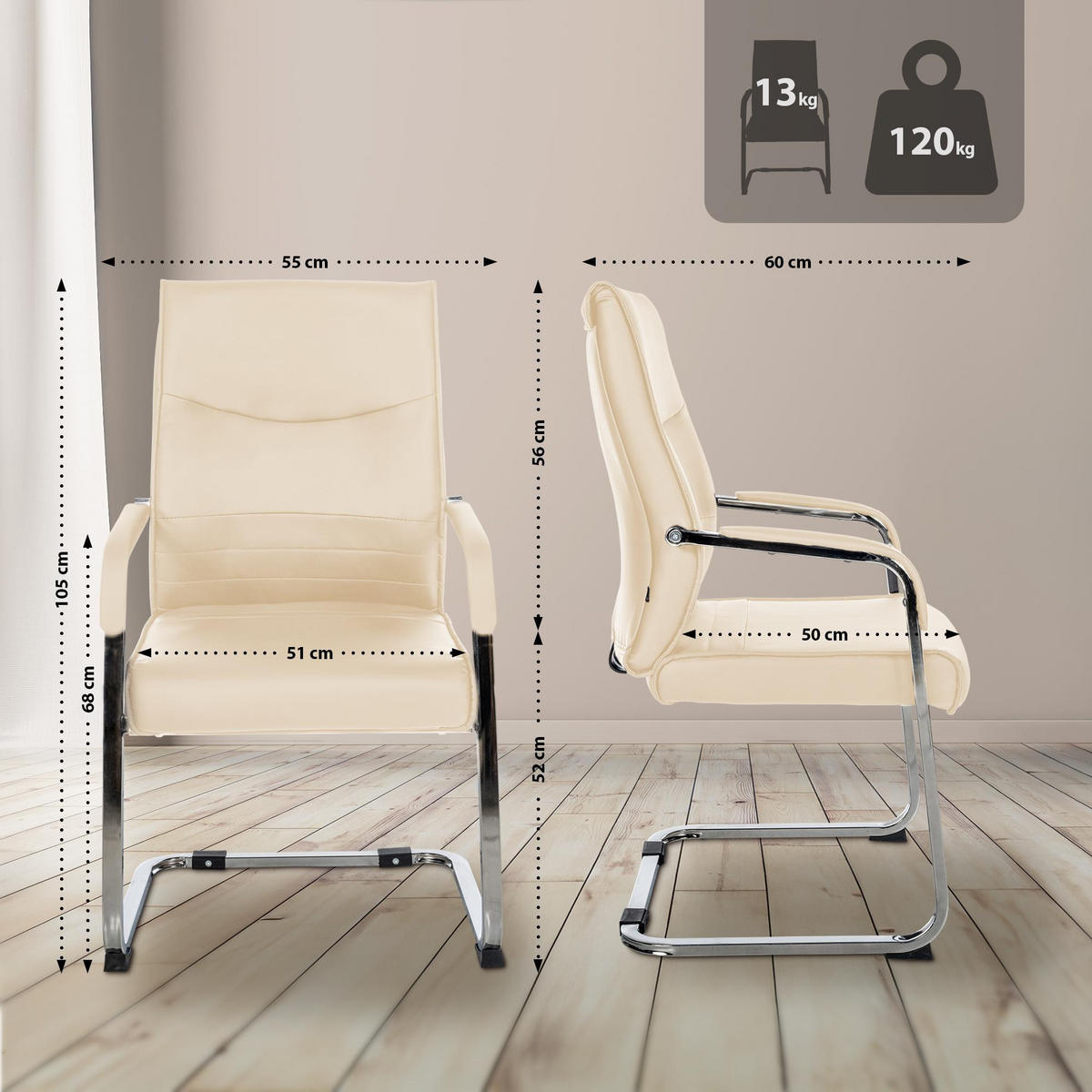 SCHWINGSTUHL Lederlook Creme - Creme, Textil/Metall (55/88/60cm) - CLP