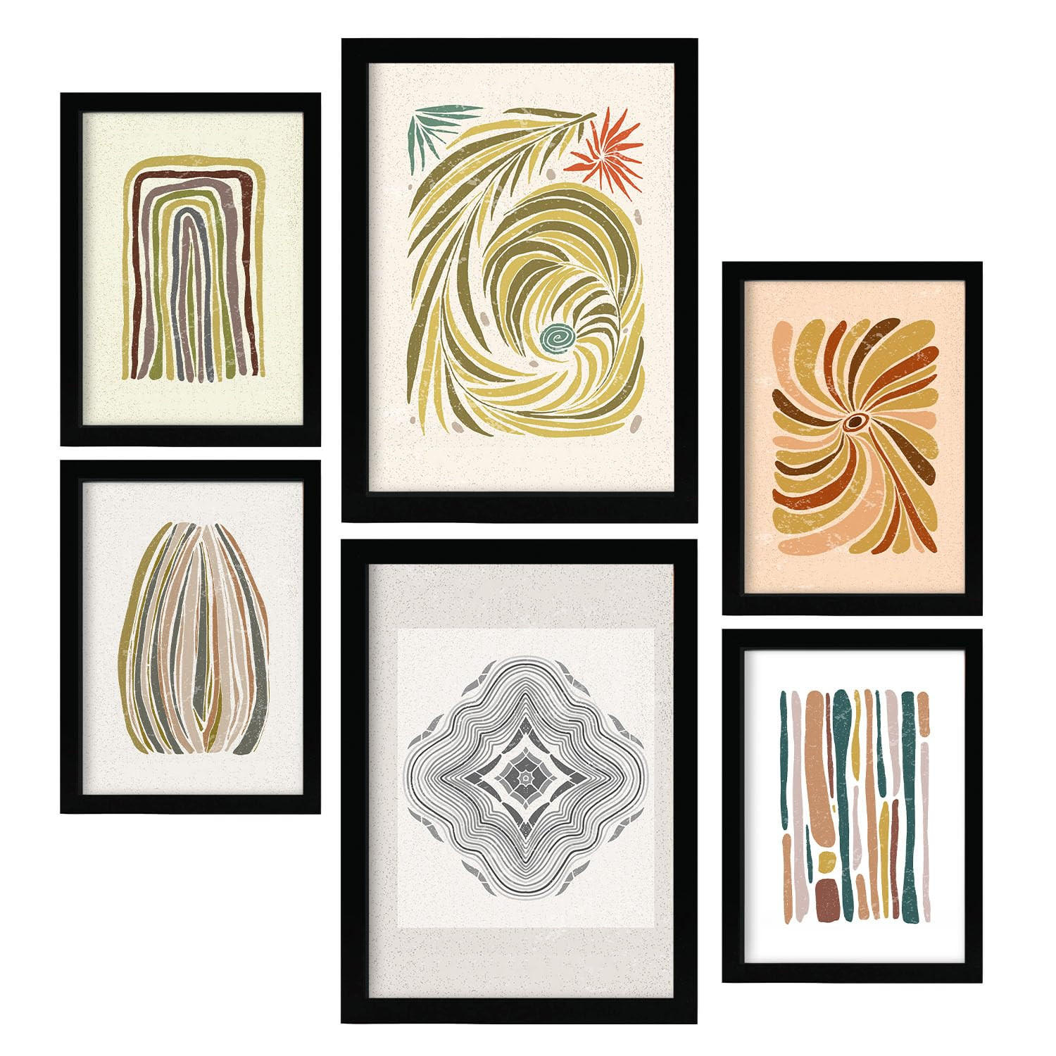 POSTER Set Mit 6 Drucken Von Linien In Der Sammlung Von Ethnischenen Ästhetische Dekorative Rahmen Für Zuhause Wandkunstdruck A3 & A4 Schwarzer Rahmen - Schwarz, Papier (29/3cm) - Nacnic