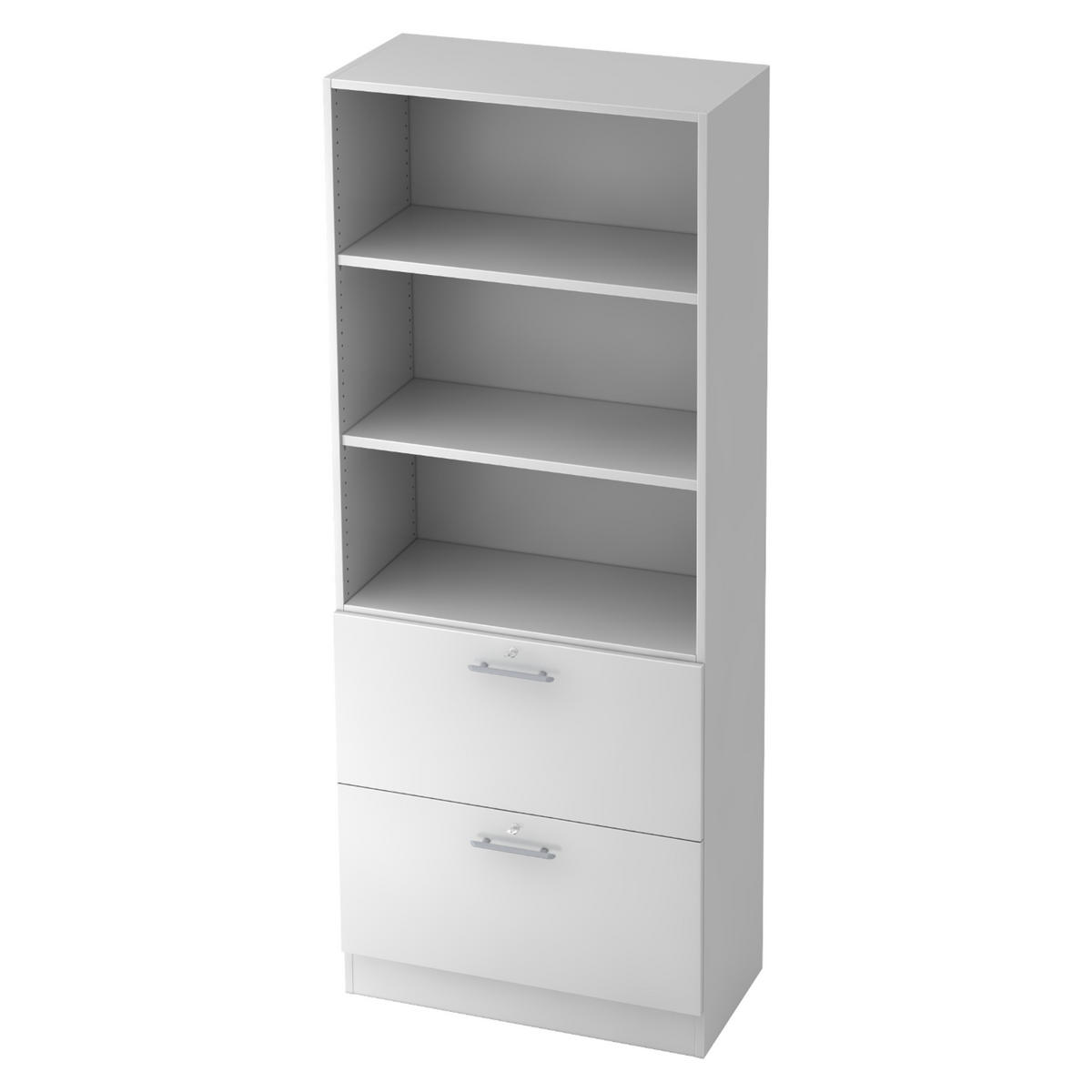 HÄNGEREGISTER Kombi - 2 Schübe 42/80/200,4 cm in Weiß Relinggriff (Kunststoff) - Weiß, Holzwerkstoff (80/200.4/42cm) - bümö