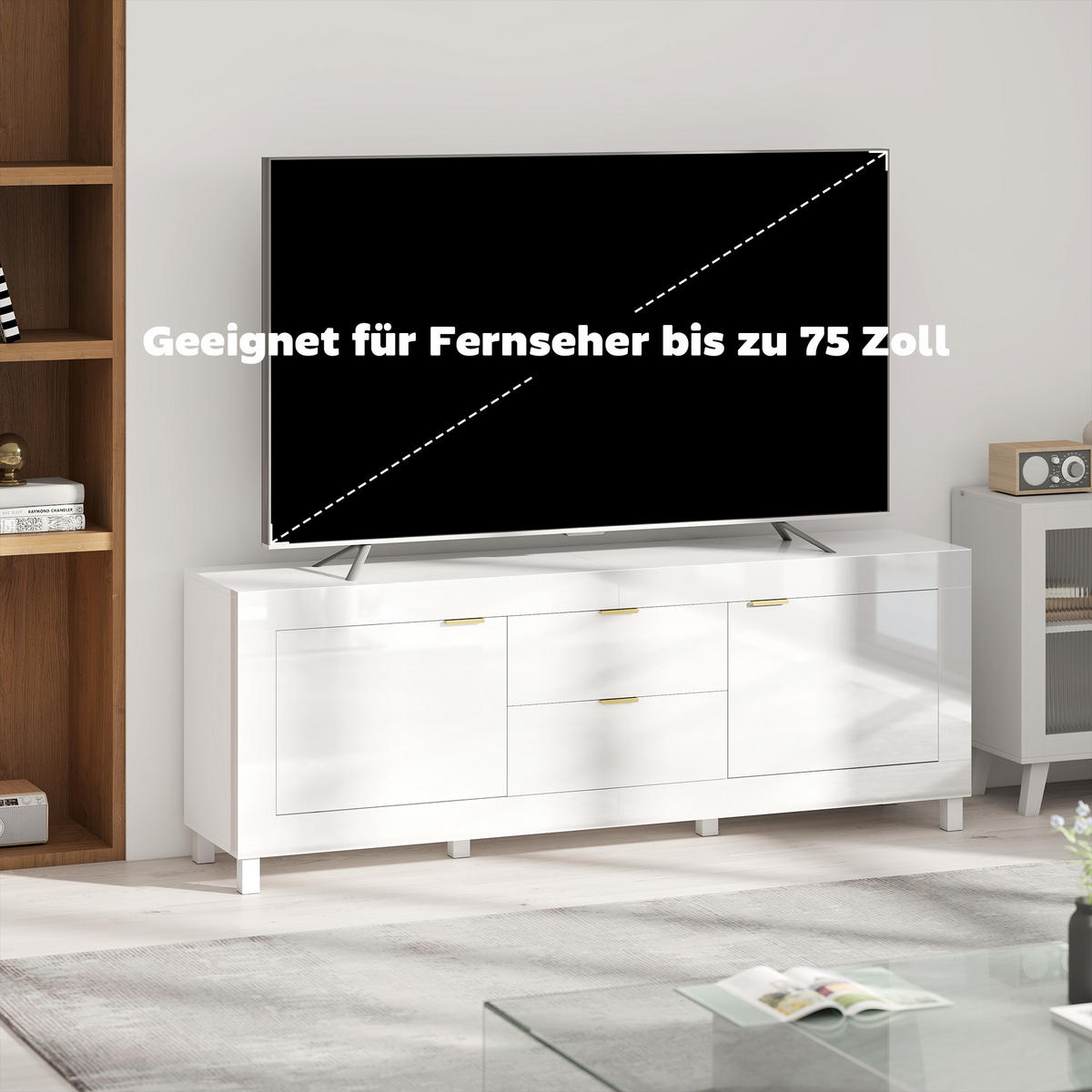 TV-SCHRANK Spanplatte Hochglanz - Weiß Hochglanz, Holzwerkstoff (40/66/180cm) - HOMCOM