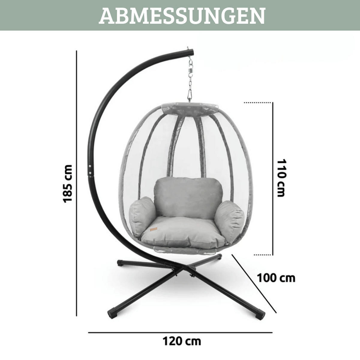 HÄNGESESSEL mit Gestell MELA Indoor/Outdoor Grau - Grau, Metall (120/185/100cm) - DELUKE