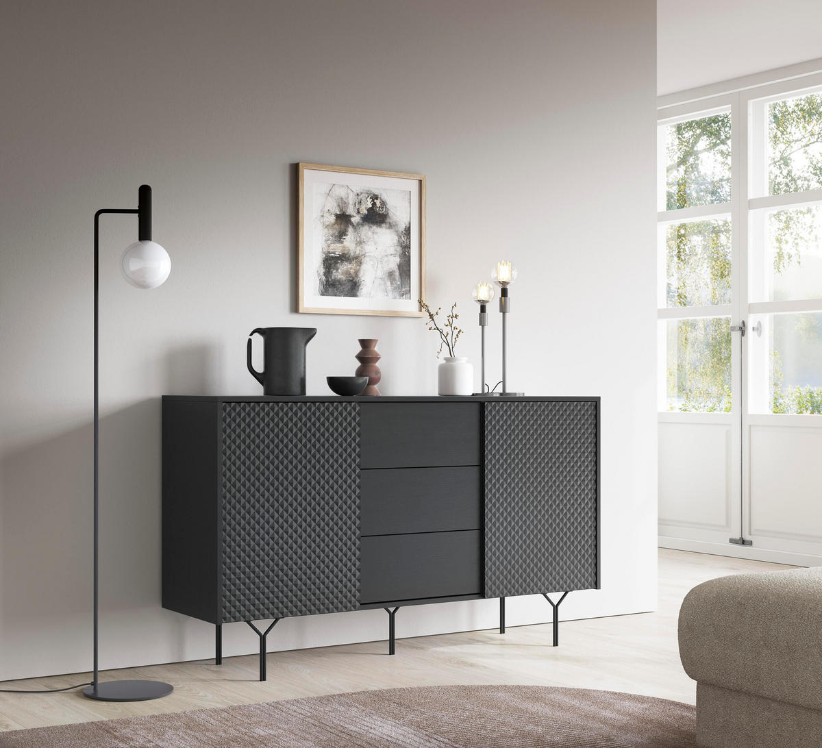 SIDEBOARD SCHWARZ - Schwarz, Holzwerkstoff (144/83/38cm) - FURNLUX
