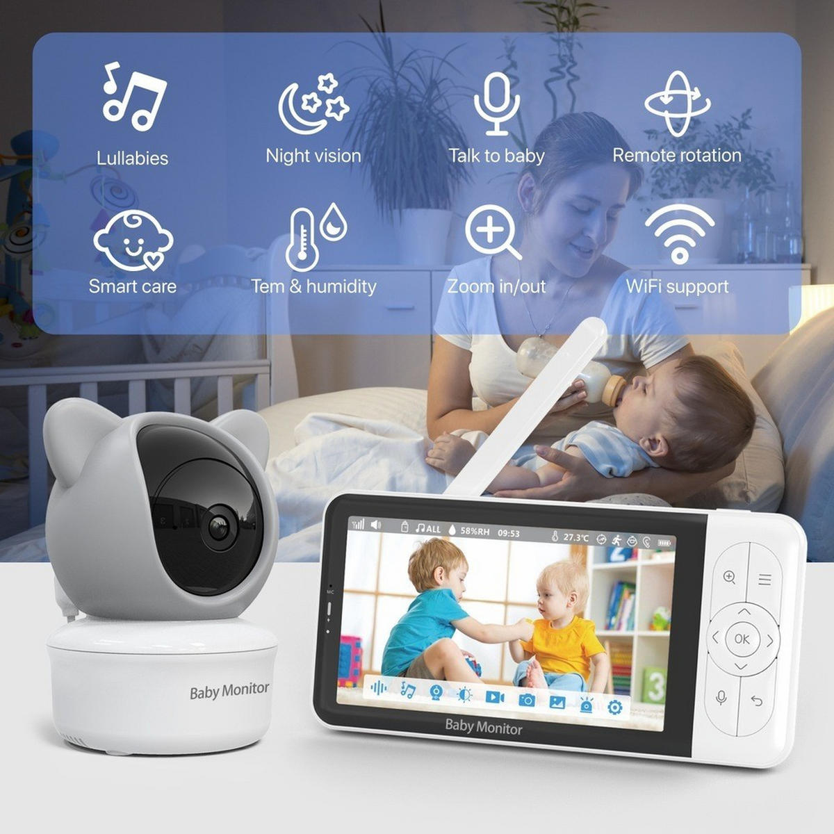 BABYPHONE, 5 Zoll HD Display，EU-Stecker - Weiß, Kunststoff - Authentics