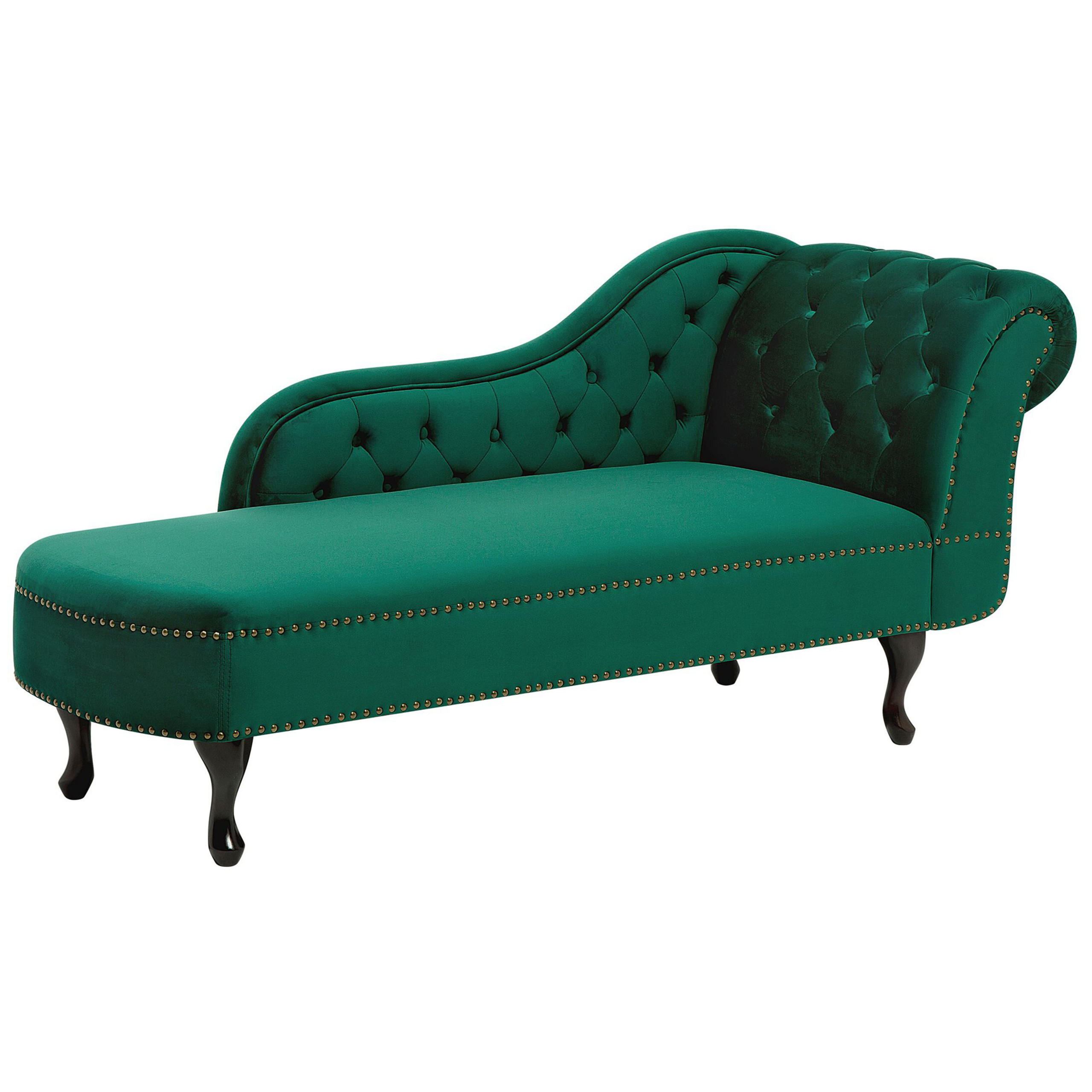 CHAISELONGUE Samtstoff grün rechtsseitig Nimes - Dunkelbraun/Grün, Textil (170/79/61cm) - Beliani