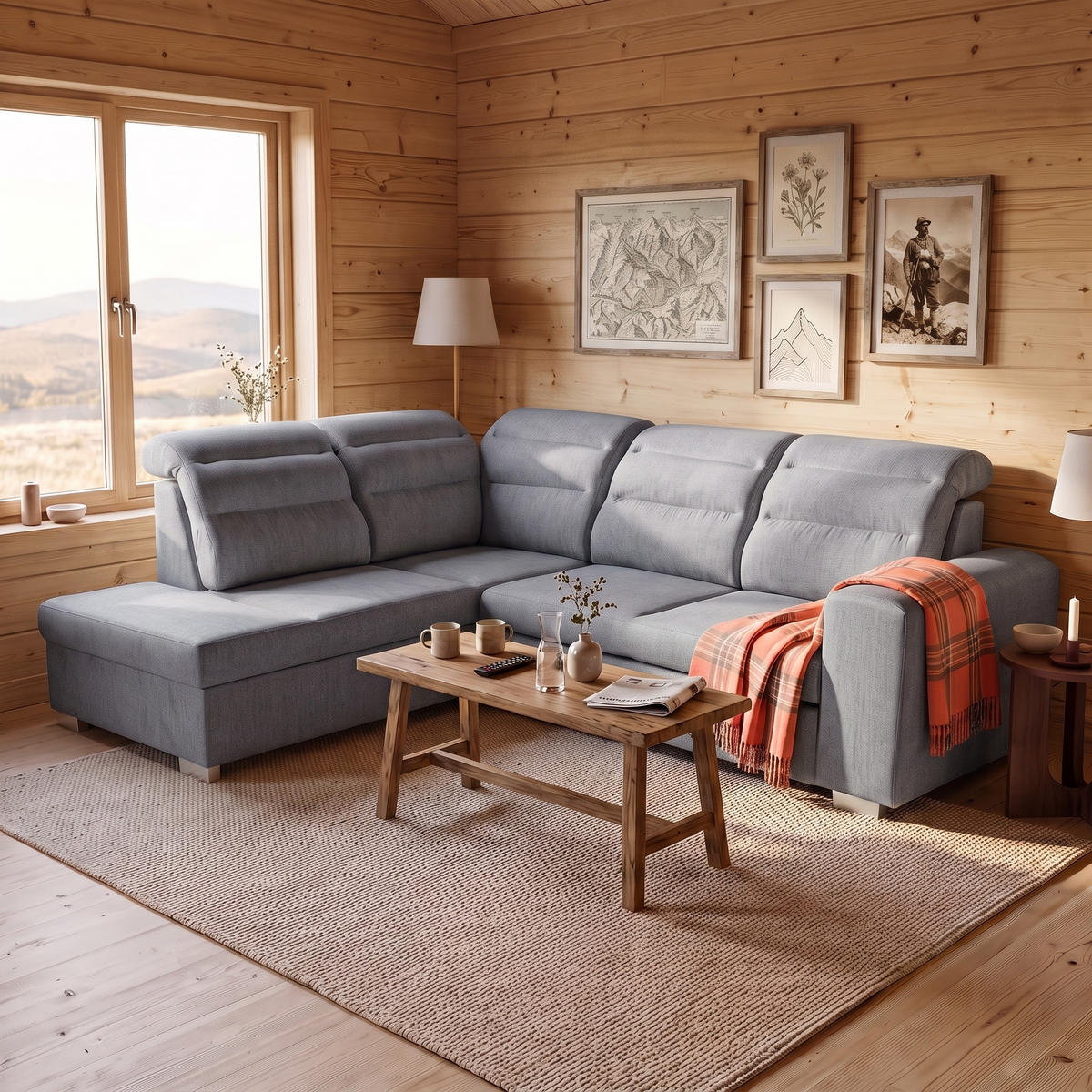 ECKSOFA CLOUD L Links mit Schlaffunktion 120x190 Velours Dunkelgrau - Chromfarben/Dunkelgrau, Holz/Kunststoff (202/260cm) - Muffo
