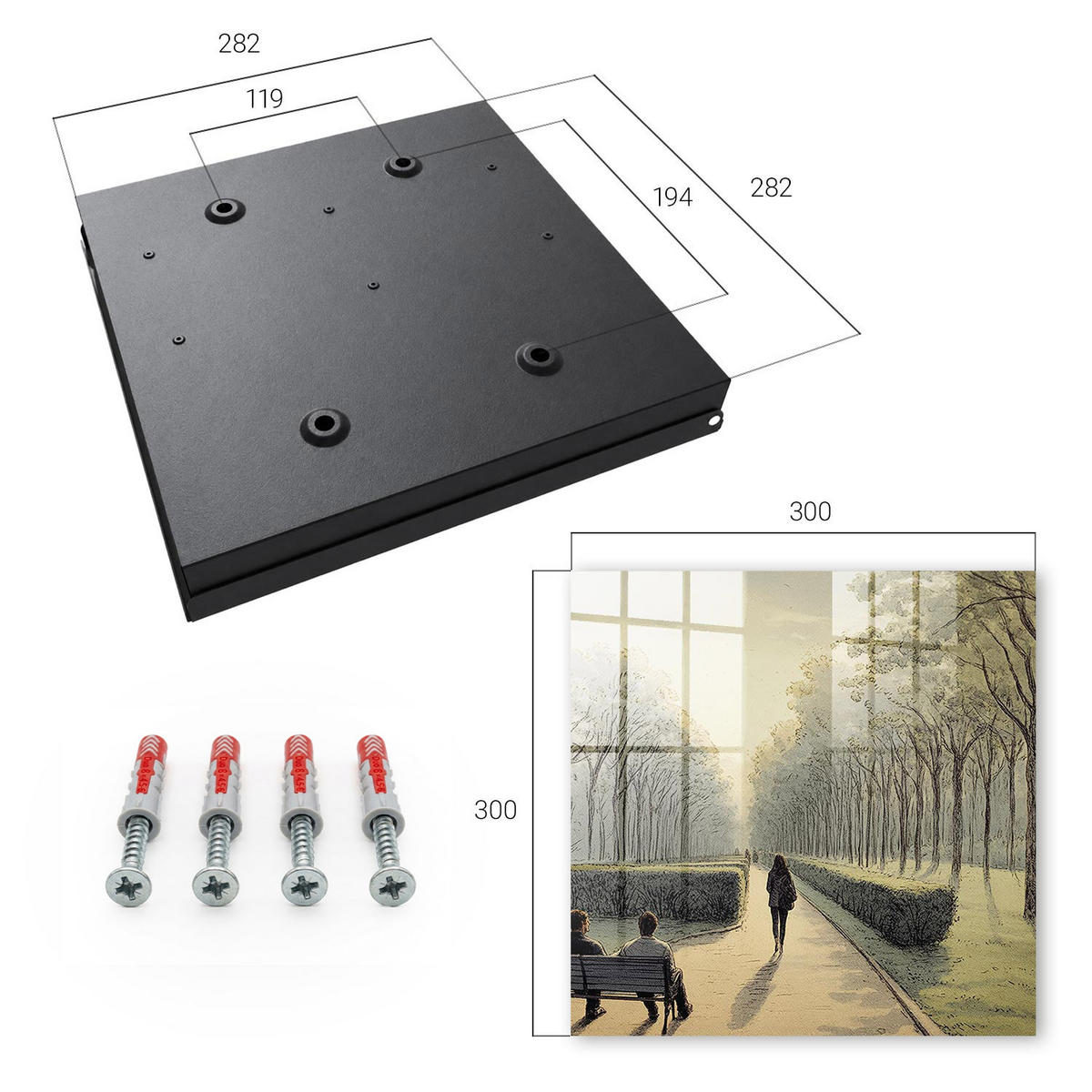 SCHLÜSSELBOX Schwarz 30x30 cm- Türöffnung nach rechts - Ein Spaziergang im Park - Grün, Metall (30/30/5cm) - TULUP