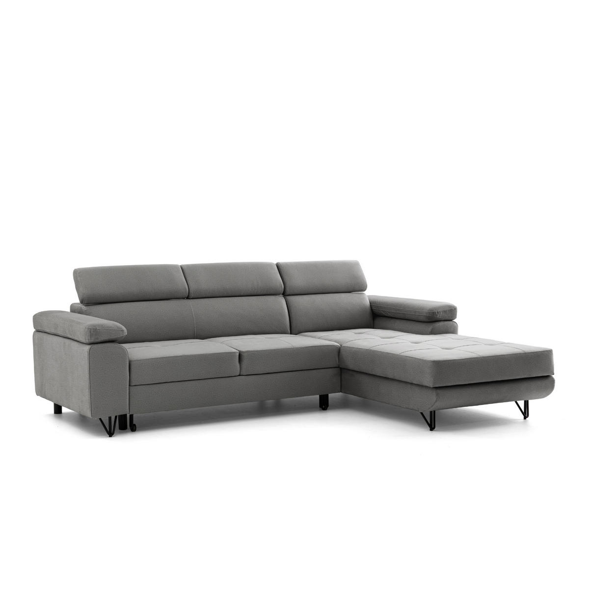 ECKSOFA NORIS L Rechts mit Schlaffunktion 128x203 Velours Grau - Schwarz/Grau, Holz/Textil (183/250cm) - Muffo