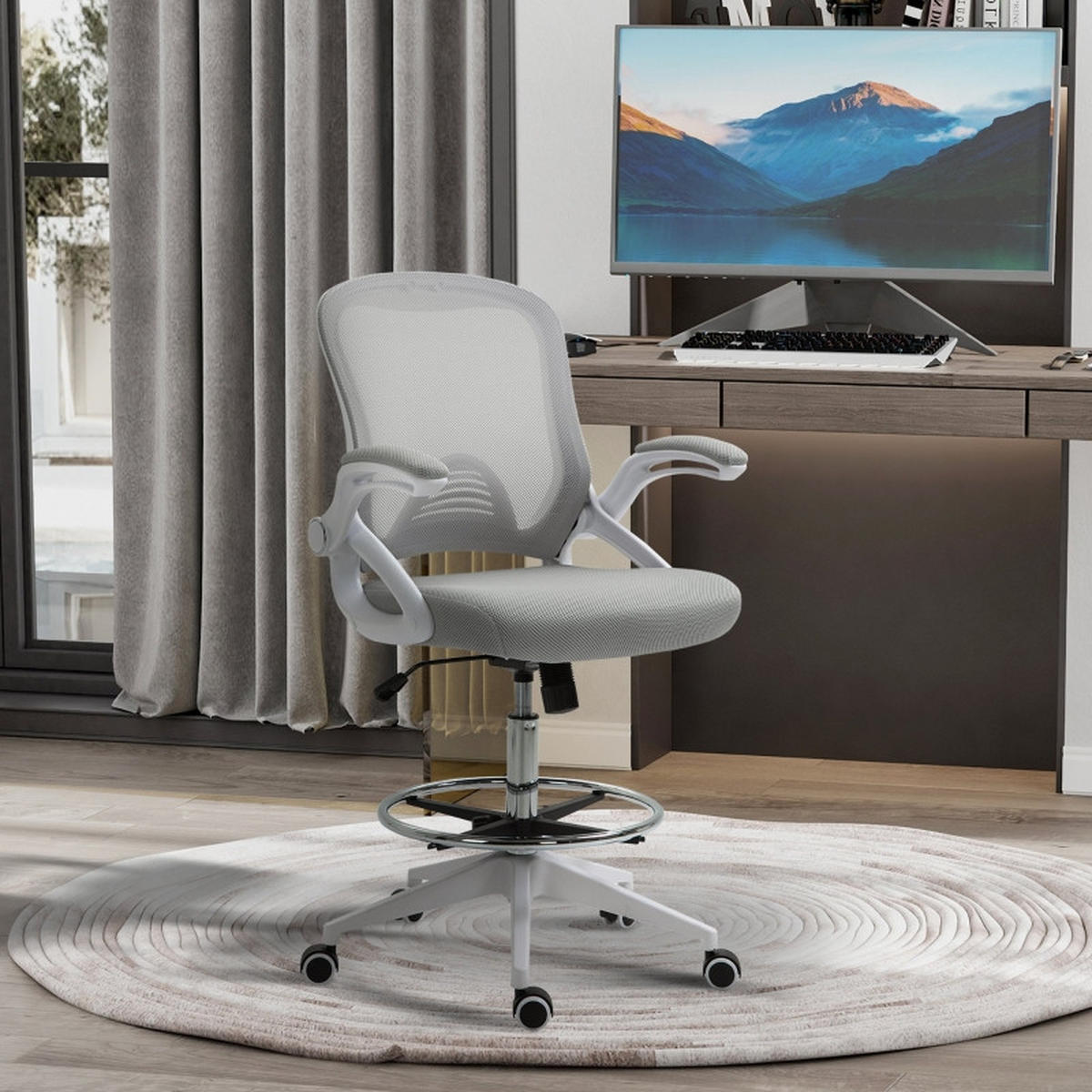 DREHSTÜHLE Netzstoff Fußring Wippfunktion Hellgrau - Grau, Metall (60/126/64cm) - SHOPENTRA