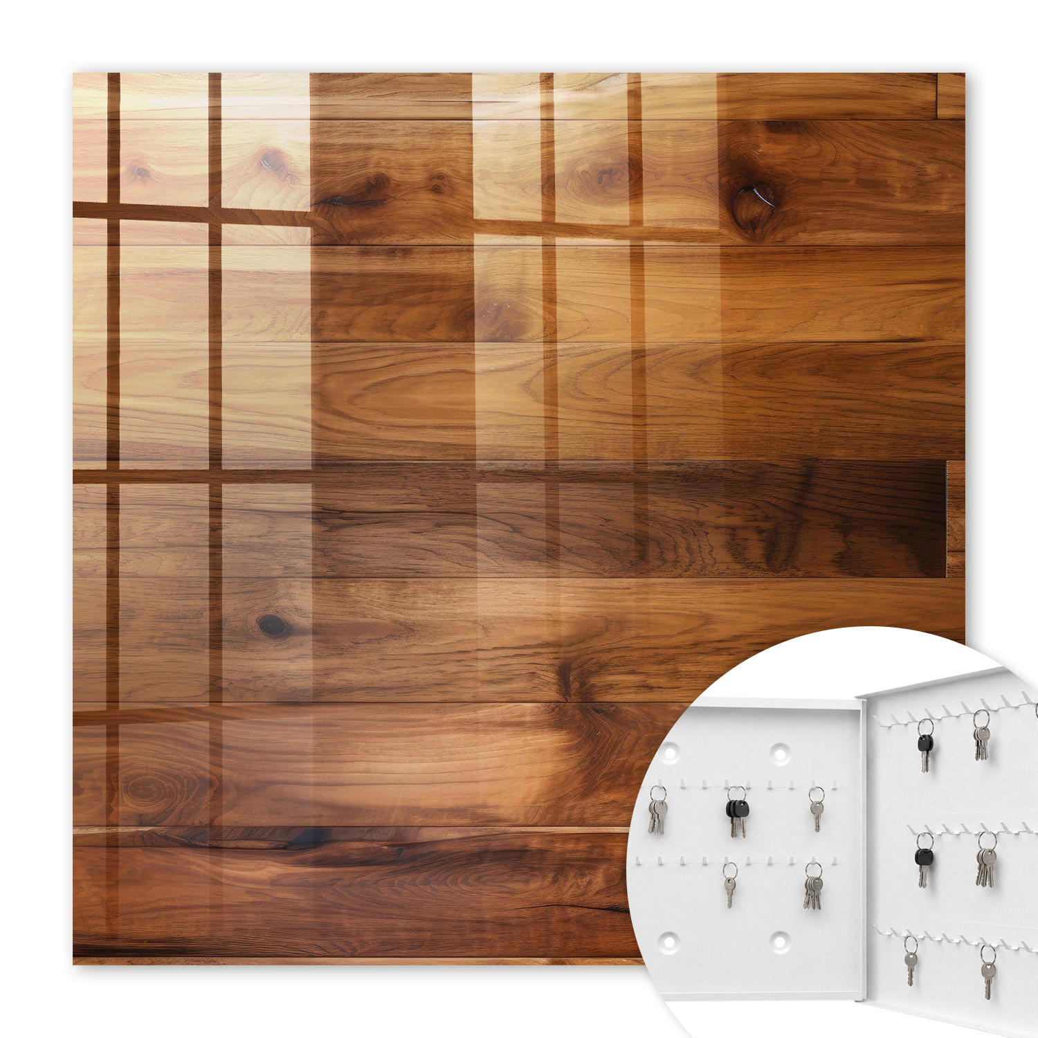 SCHLÜSSELBOX Weiß 30x30 cm – Türöffnung nach rechts - Holzbretter - Braun, Metall (30/30/5cm) - TULUP