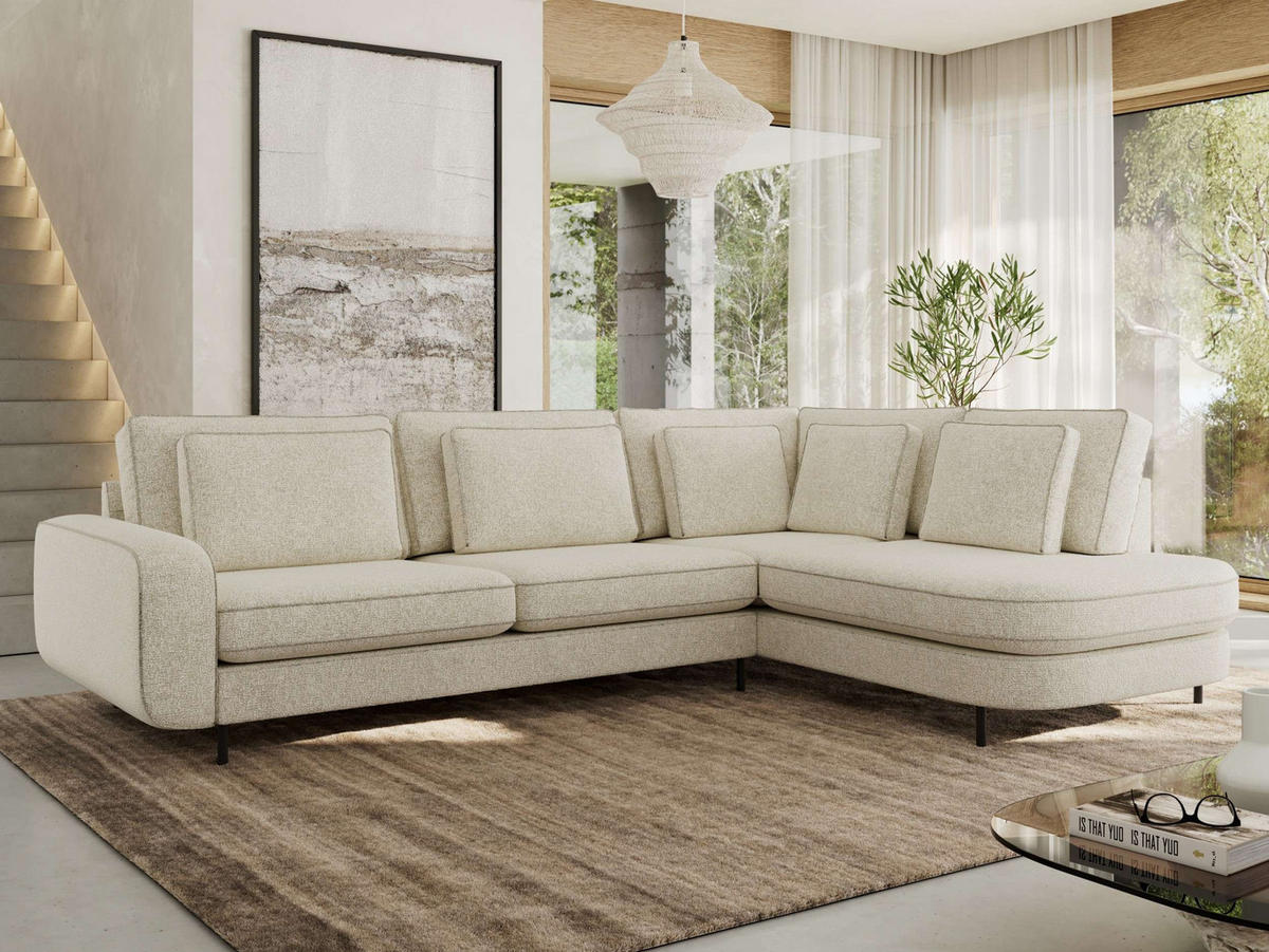 ROHOVÁ SEDAČKA CALENO L - Krémová Strukturovaná látka - Levá Strana - černá/krémová, kov/textil (317/225cm) - MKS