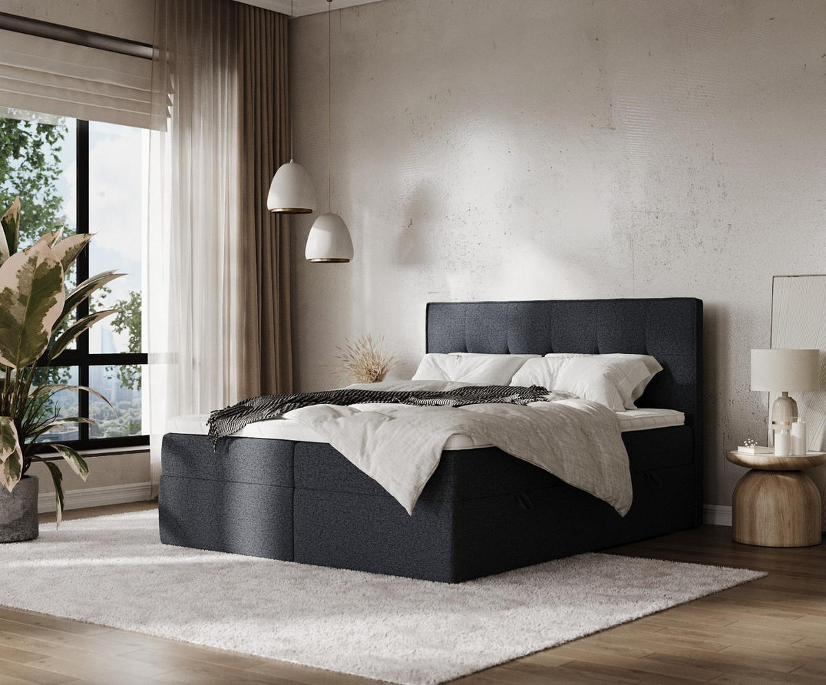 BOXBETT Mireo 140/200 cm Anthrazit im Riva Stoff - Anthrazit/Schwarz, Holz/Holzwerkstoff (140/200cm) - AltaBeds