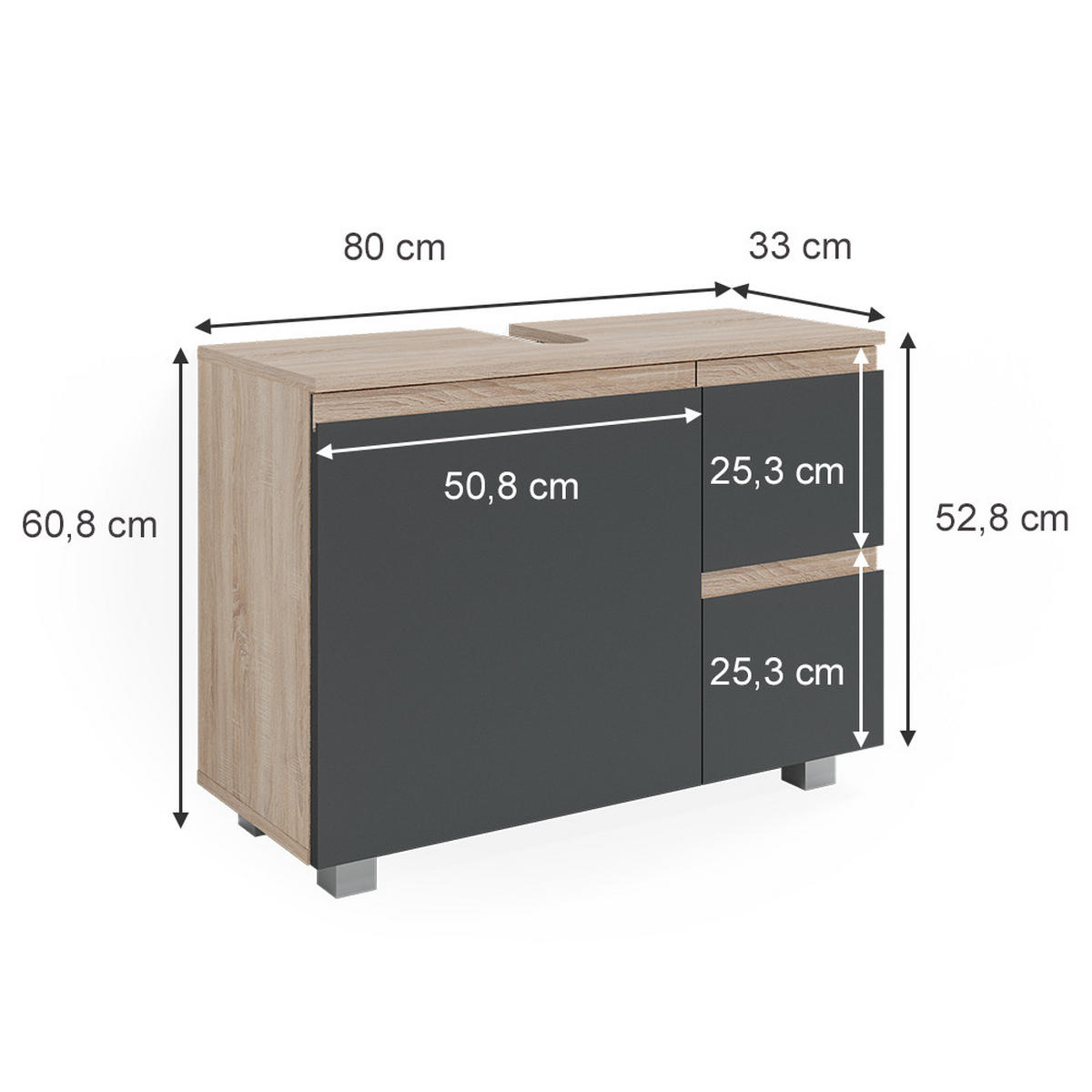 WASCHBECKENUNTERSCHRANK J-Shape Anthrazit 80 x 60.8 cm - Anthrazit, Holzwerkstoff (80/60.8/33cm) - Vicco