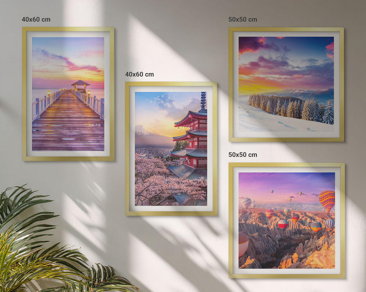 WANDBILDER 4er Set - 50x50 cm & 40x60 cm Goldrahmen - Romantische Himmelslandschaften - Goldfarben, Kunststoff (50/50cm) - ArtPrintCave