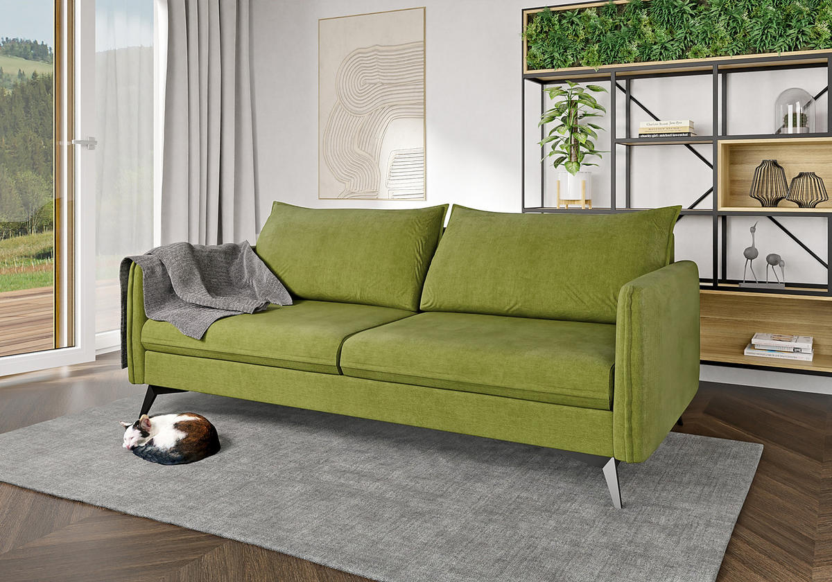 3-SITZER-SOFA Pulse Grün Luxusmicrofaser - Schwarz/Grün, Holz/Textil (199/86/91cm) - S-Style Möbel