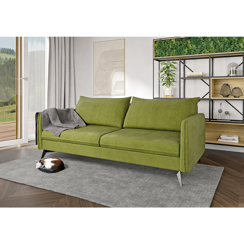 Thumbnail - S-Style Möbel Sitzgarnitur, Grün, Textil, Echtholz,Buche, Birke, 6-Sitzer, Füllung: Polyetherschaumkern, 199x86x91 cm, B...