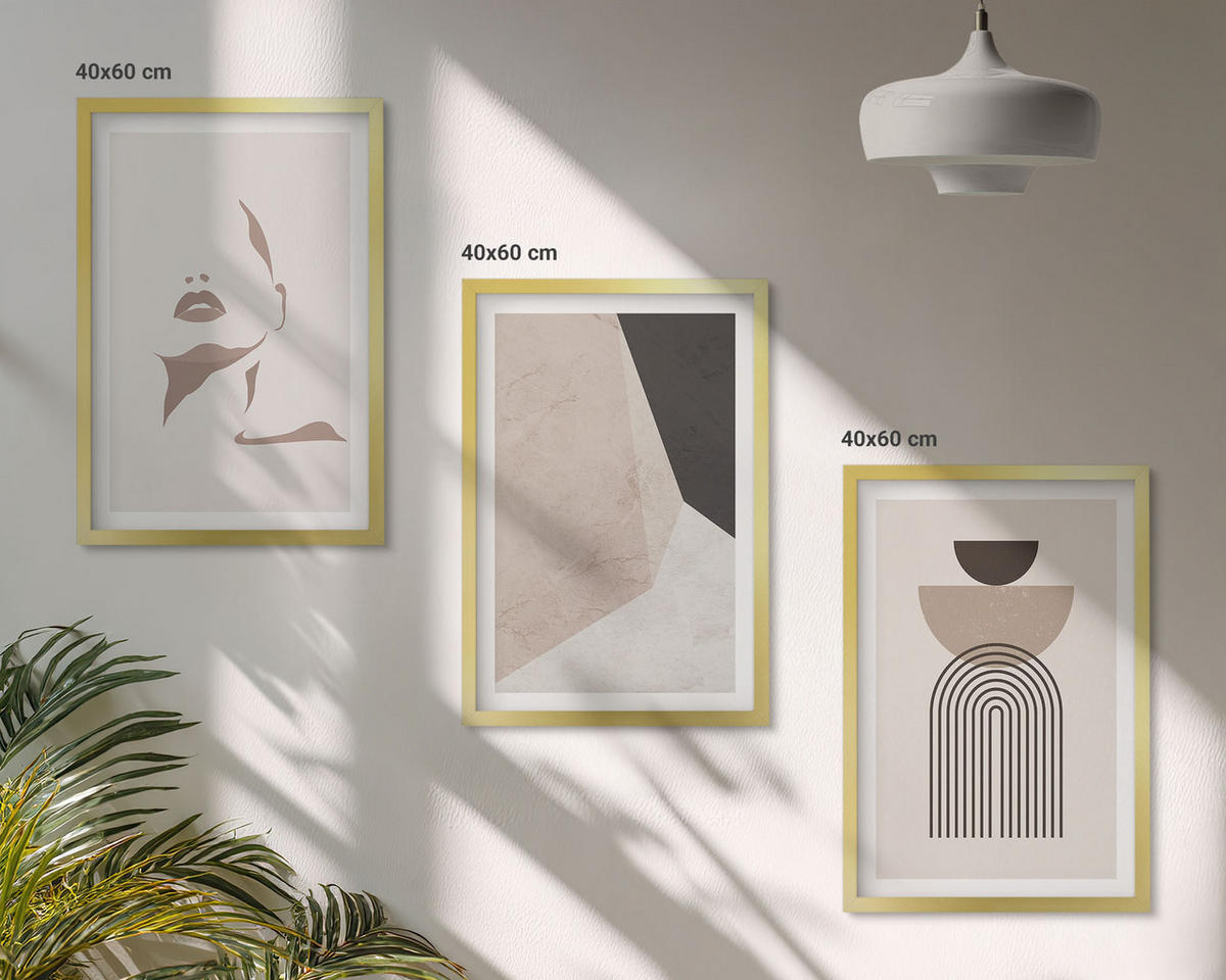 BILDER SET 3er Set - 40x60 cm Goldrahmen - Abstrakte Gesichtsformen - Goldfarben, Kunststoff (40/60cm) - TULUP