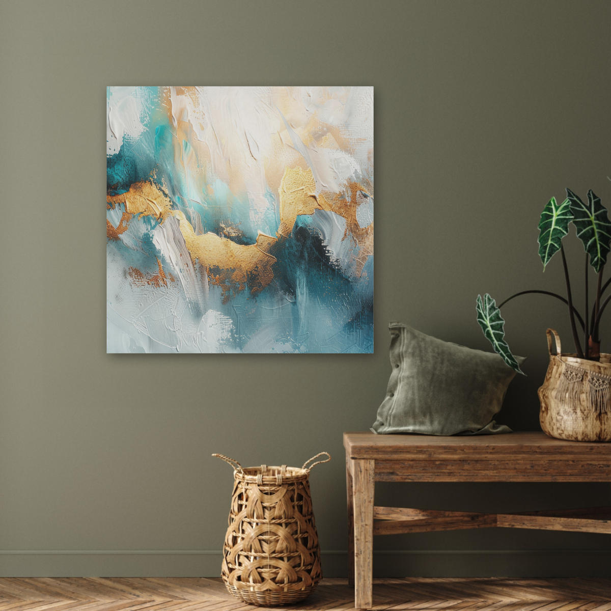 AKUSTIKBILD Abstrakt - Kunst - Gold - Blau Akustikpaneele 80x80 cm - Petrol, Kunststoff (80/80/0.9cm) - MuchoWow