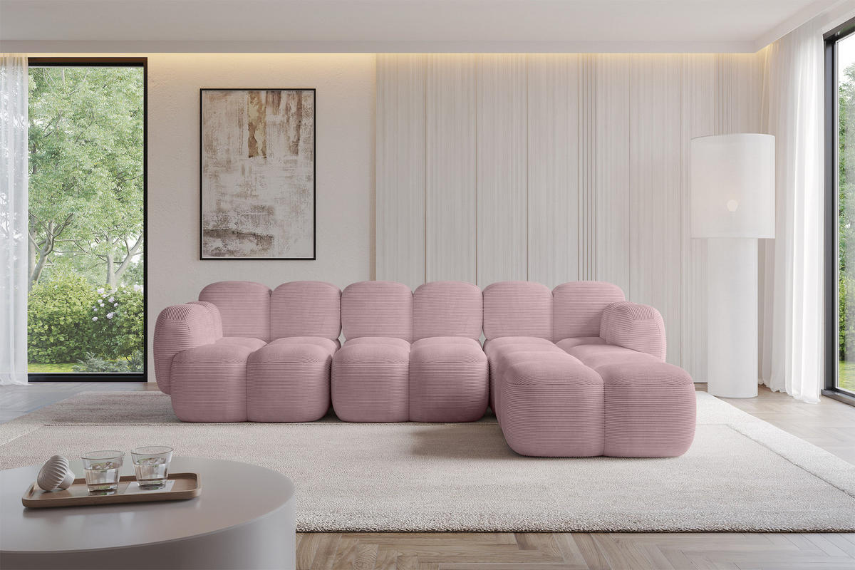 ECKSOFA modulares Sofa Rechts Miko-L2 302x205x75 Rosa Cord - Schwarz/Rosa, Holzwerkstoff/Kunststoff (302/205cm) - ALTDECOR