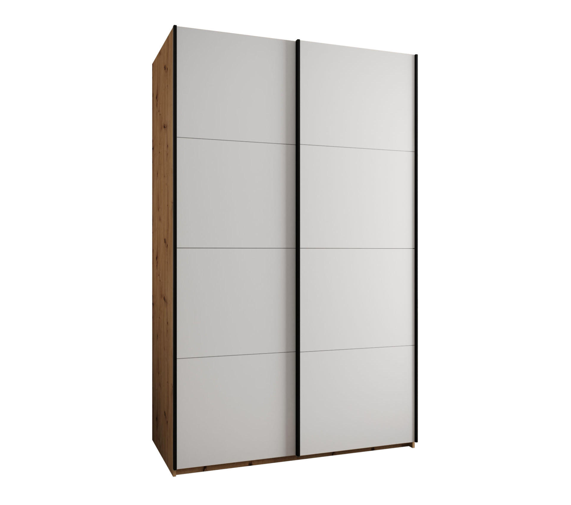 Abiks Möbel Schwebetürenschrank Eiche Artisan, Weiß, Schwarz 150x245x64 cm